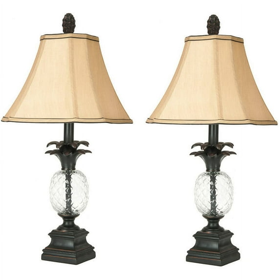 Safavieh Alanna 24 in. H Antique Clear Glass Pineapple Lamp, Set of 2