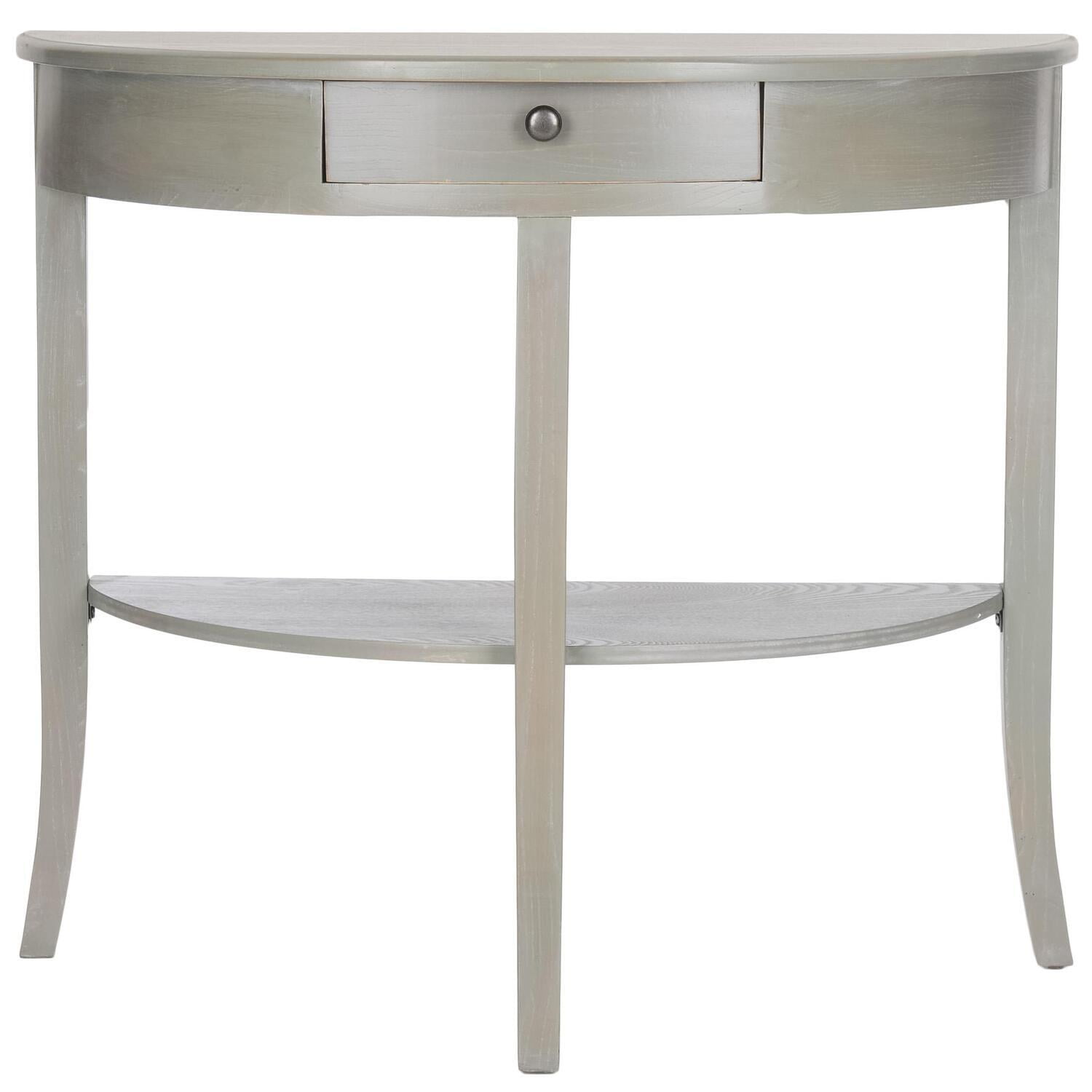 Transitional Demilune Gray Wood Console Table with Storage
