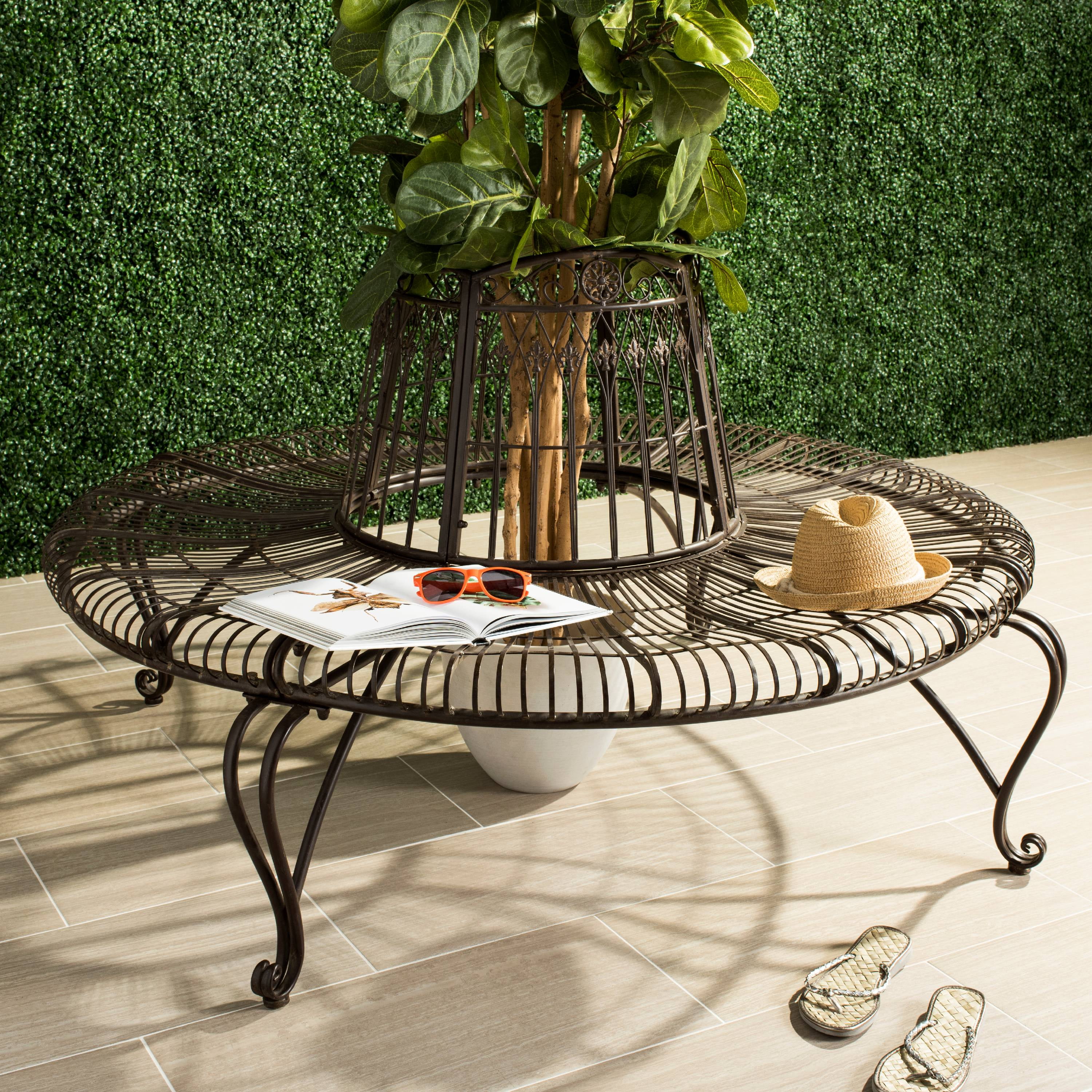 Ally 60" Rustic Brown Wrought Iron Circular Outdoor Tree Bench