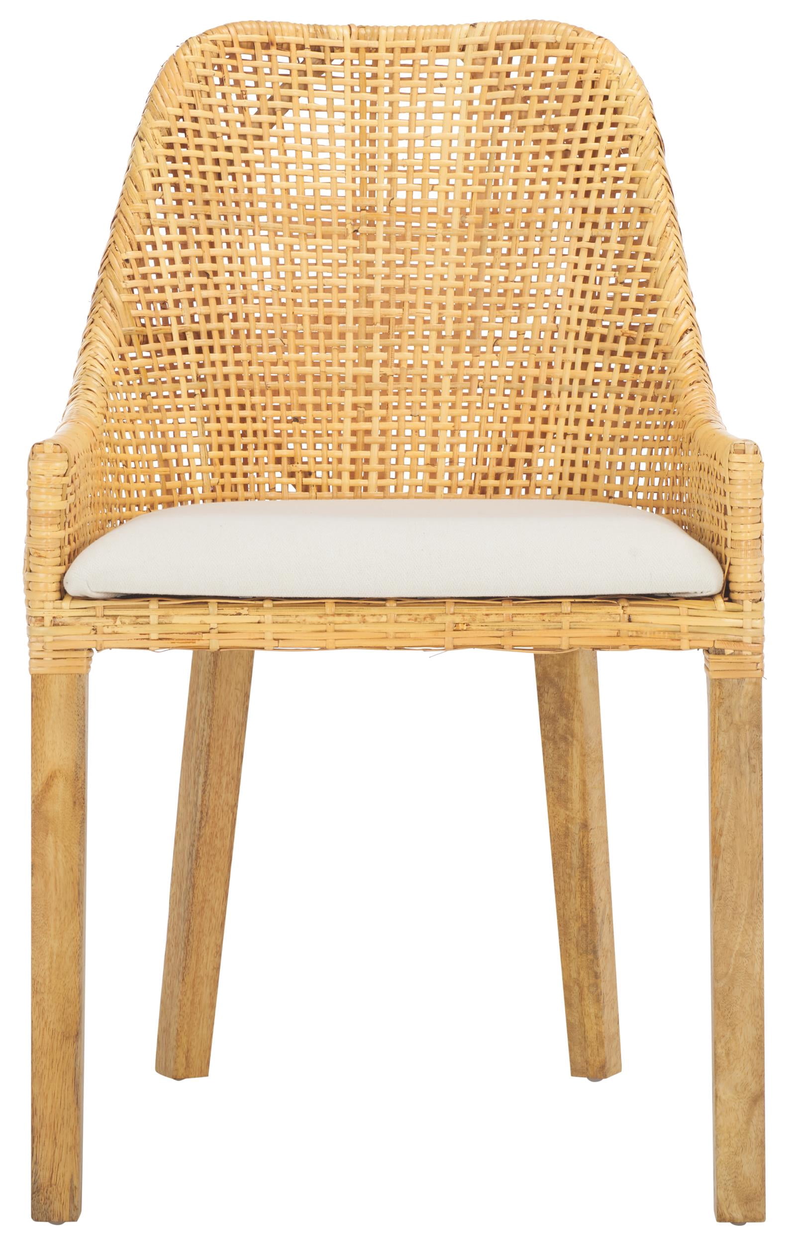 Safavieh Altha Bohemian Rattan and Wood Dining Side Chair, White/ Natural Unfinished