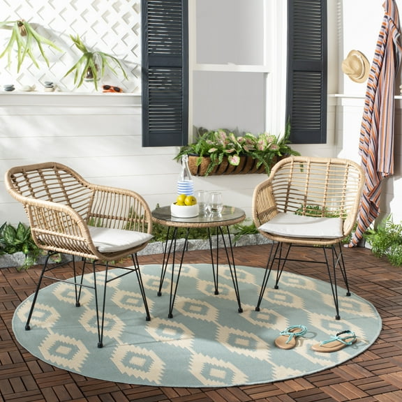 Safavieh Alton 3 Piece Outdoor Contemporary Lounge Set with Cushion
