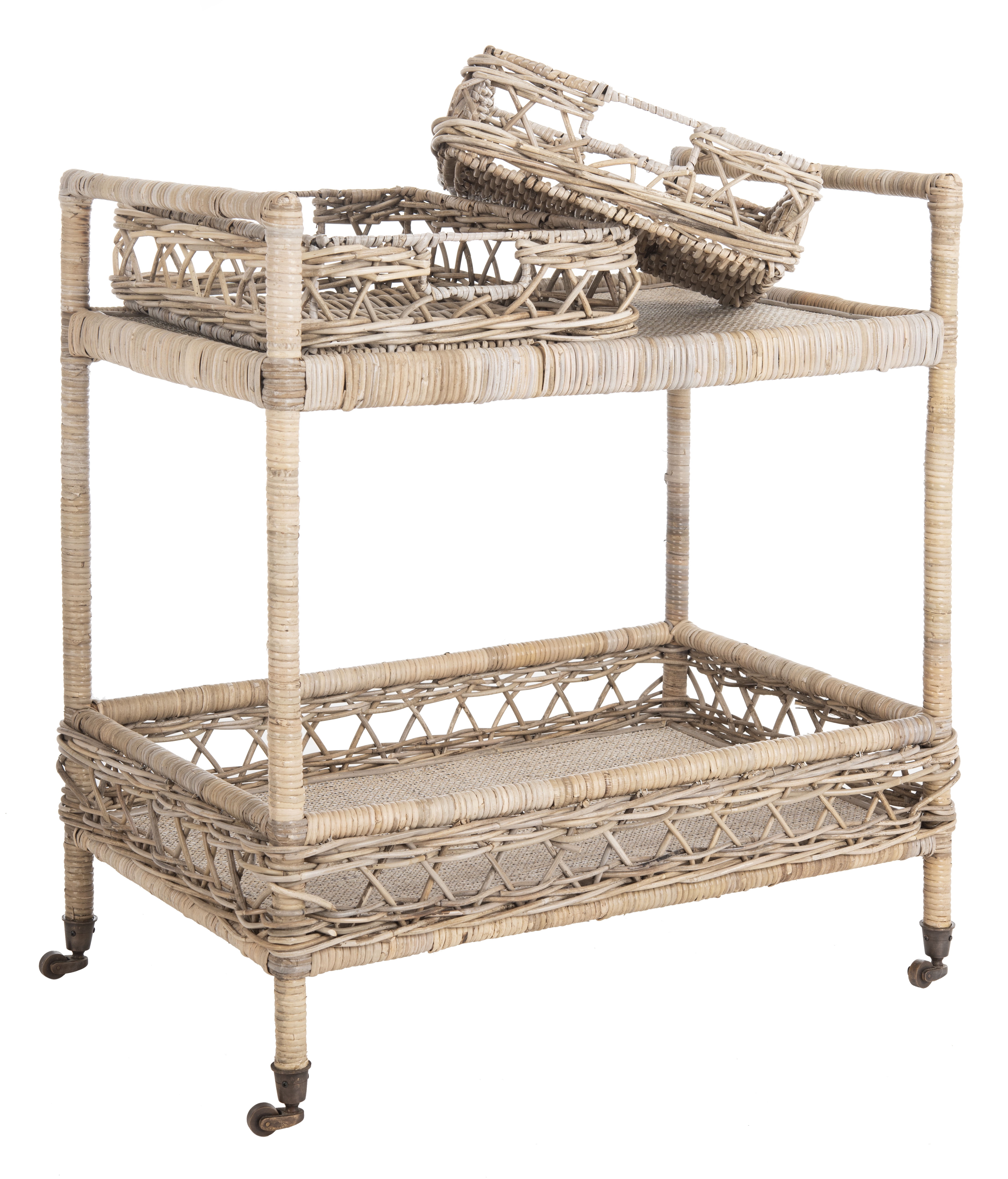 Safavieh Ambrose 2 Tier Nautical Rattan Bar Cart with Casters