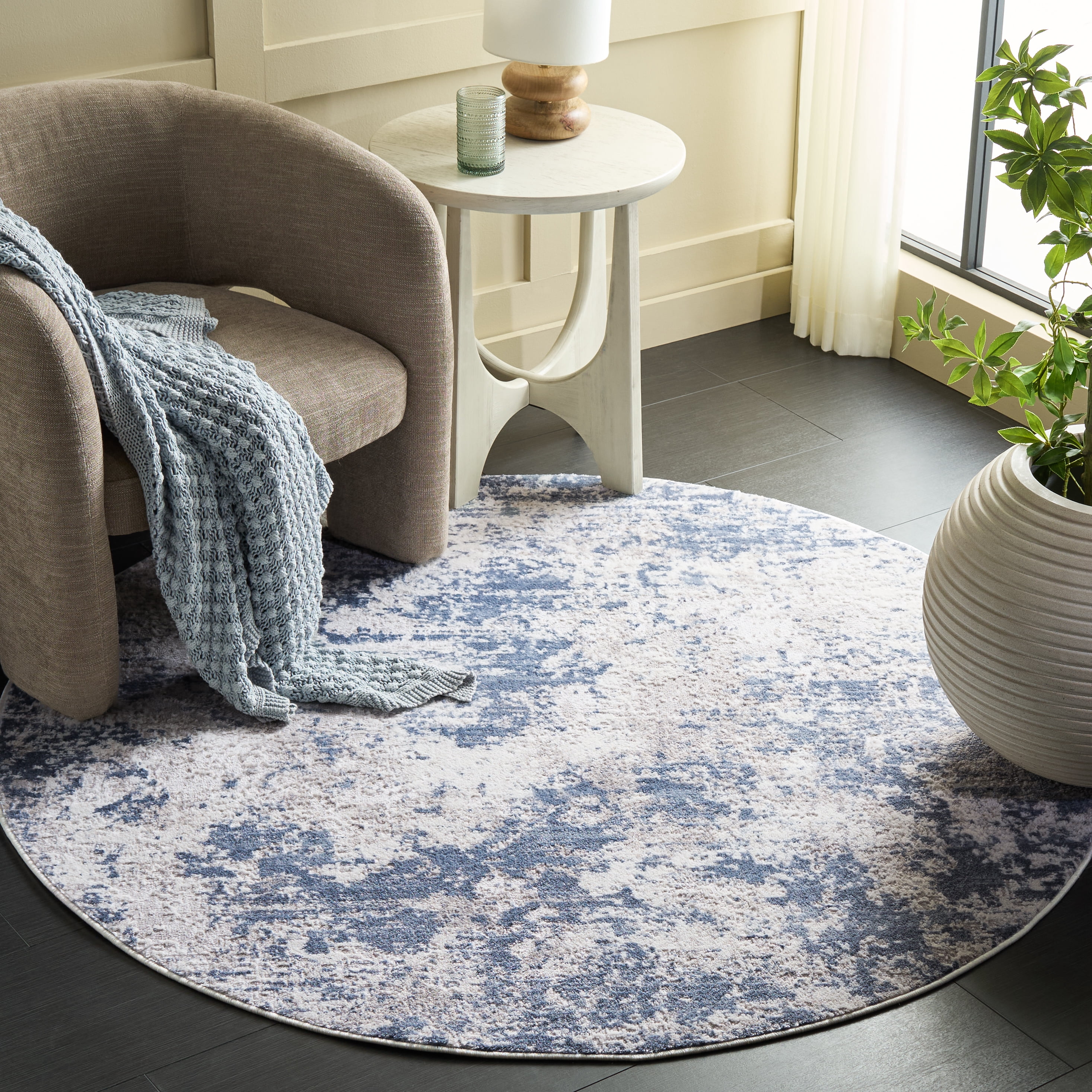 Safavieh Amelia Alastar Abstract Distressed Area Rug, Dark Blue/Gray, 8' x 8' Round