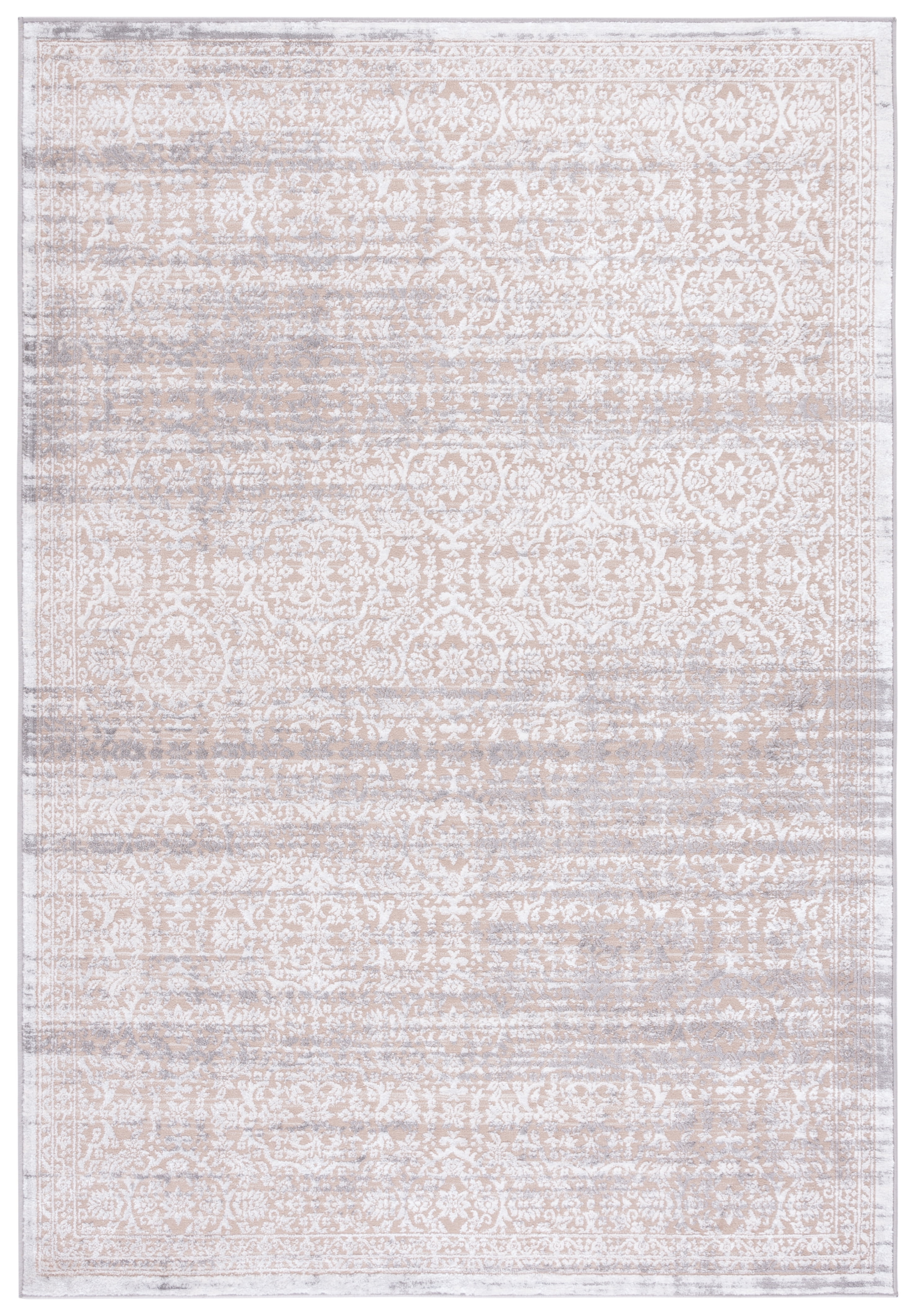 Beige and Ivory Hand-Knotted Synthetic Area Rug