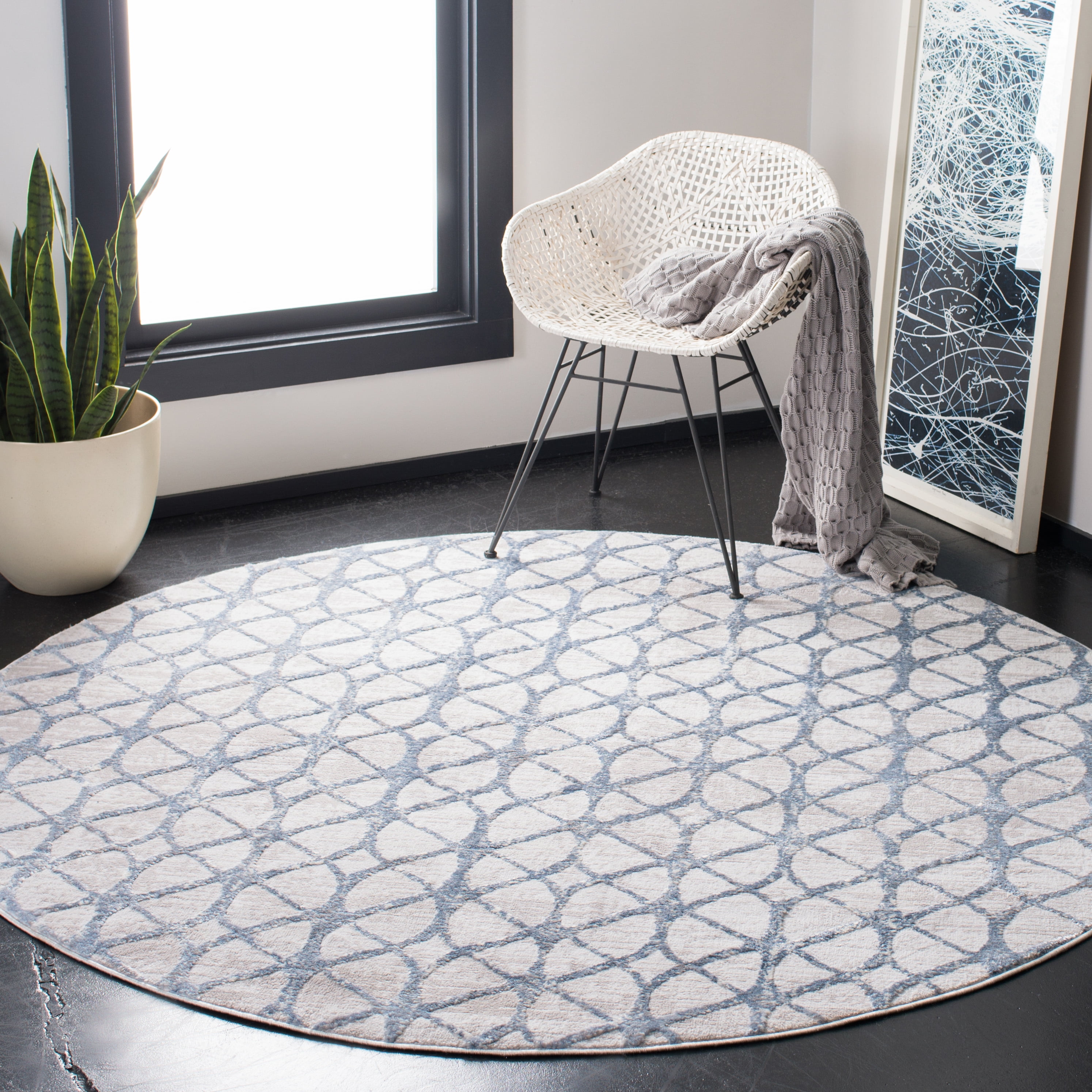 Safavieh Amelia Floella Geometric Area Rug, Gray/Blue, 8' x 8' Round
