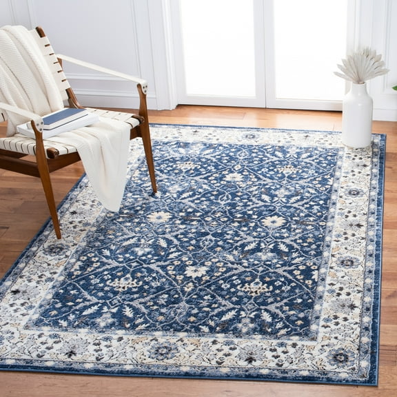 SAFAVIEH Amelia Emmalyn Floral Area Rug, Navy/Ivory, 4' x 6'
