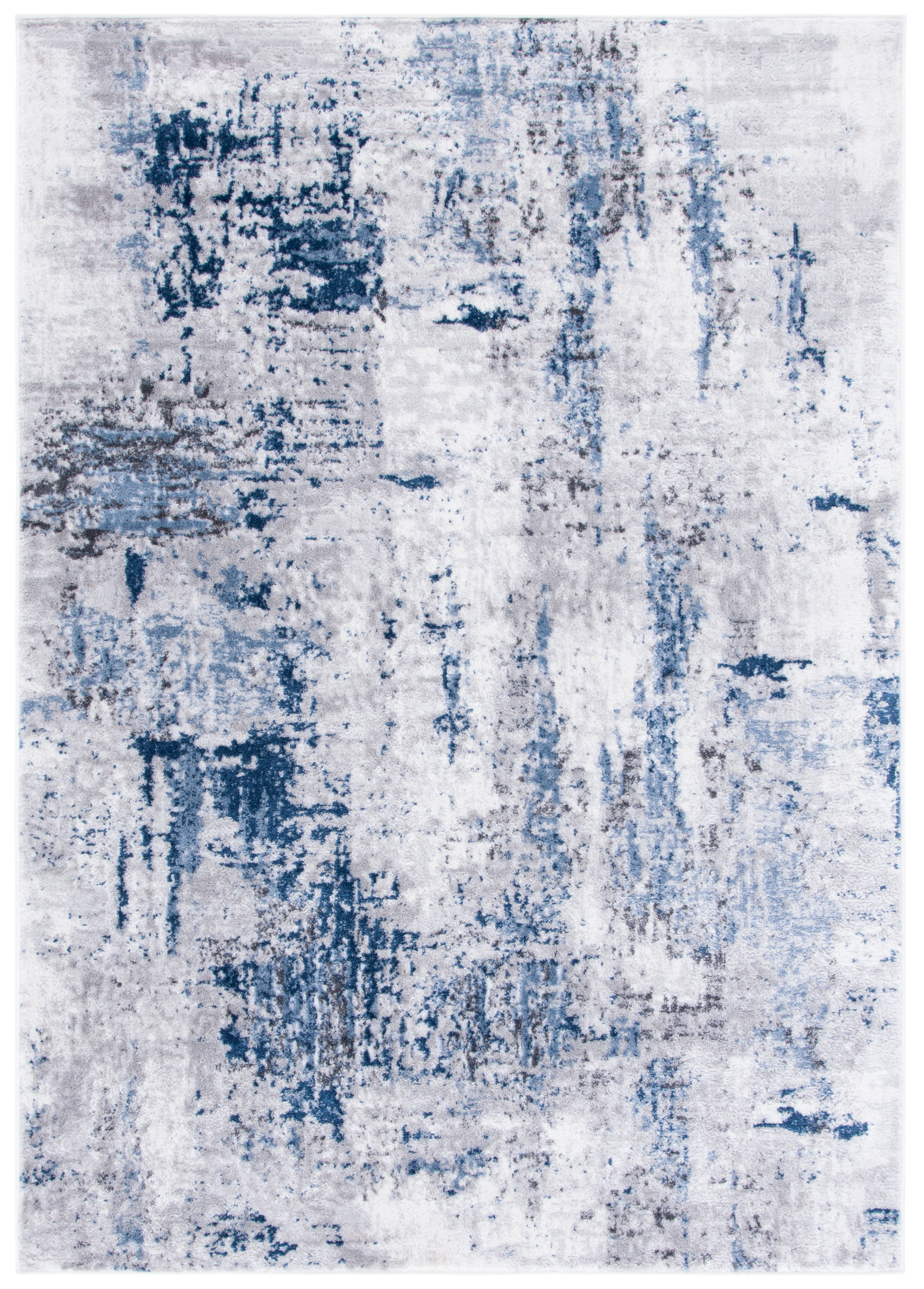 Amelia Grey and Light Blue Abstract Synthetic Area Rug