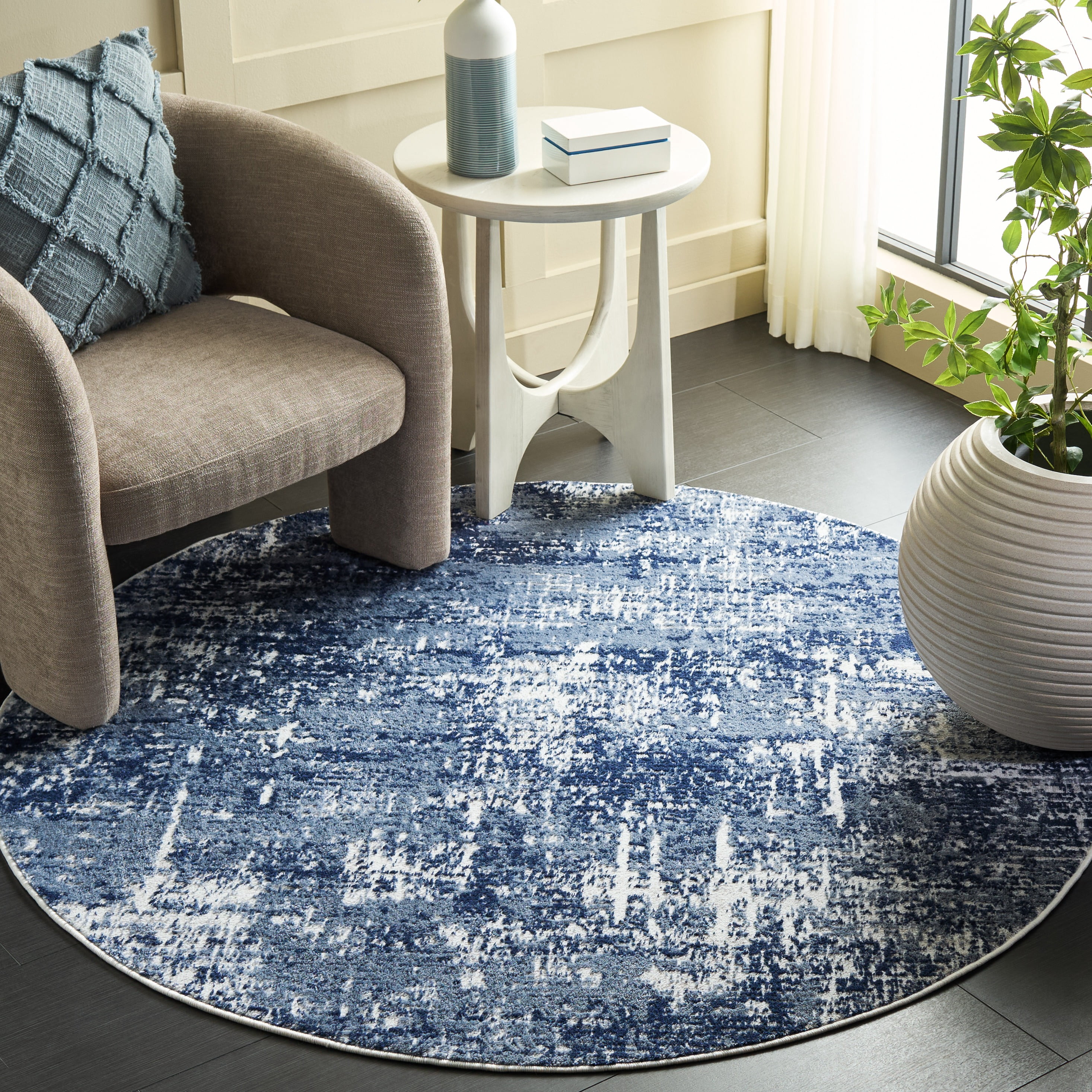 Safavieh Amelia Ian Abstract Area Rug, Ivory/Dark Blue, 8' x 8' Round