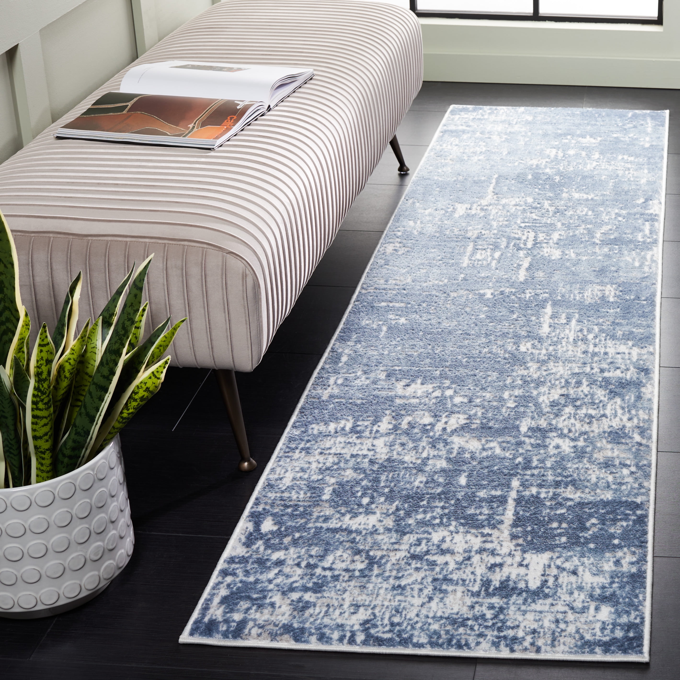 Safavieh Amelia Ian Abstract Runner Rug, Ivory/Steel Blue, 2'2" x 16'