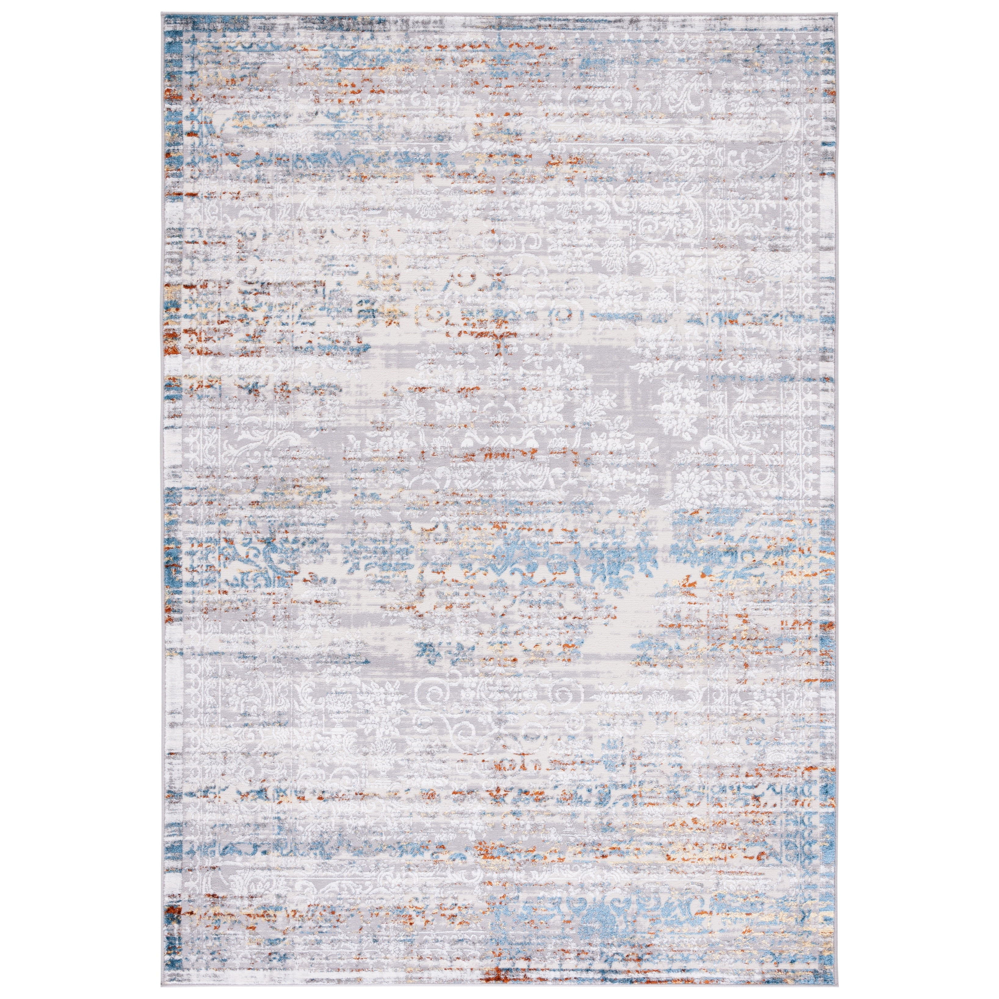 Amelia Abstract Distressed Gray and Blue Gold 8' x 10' Area Rug