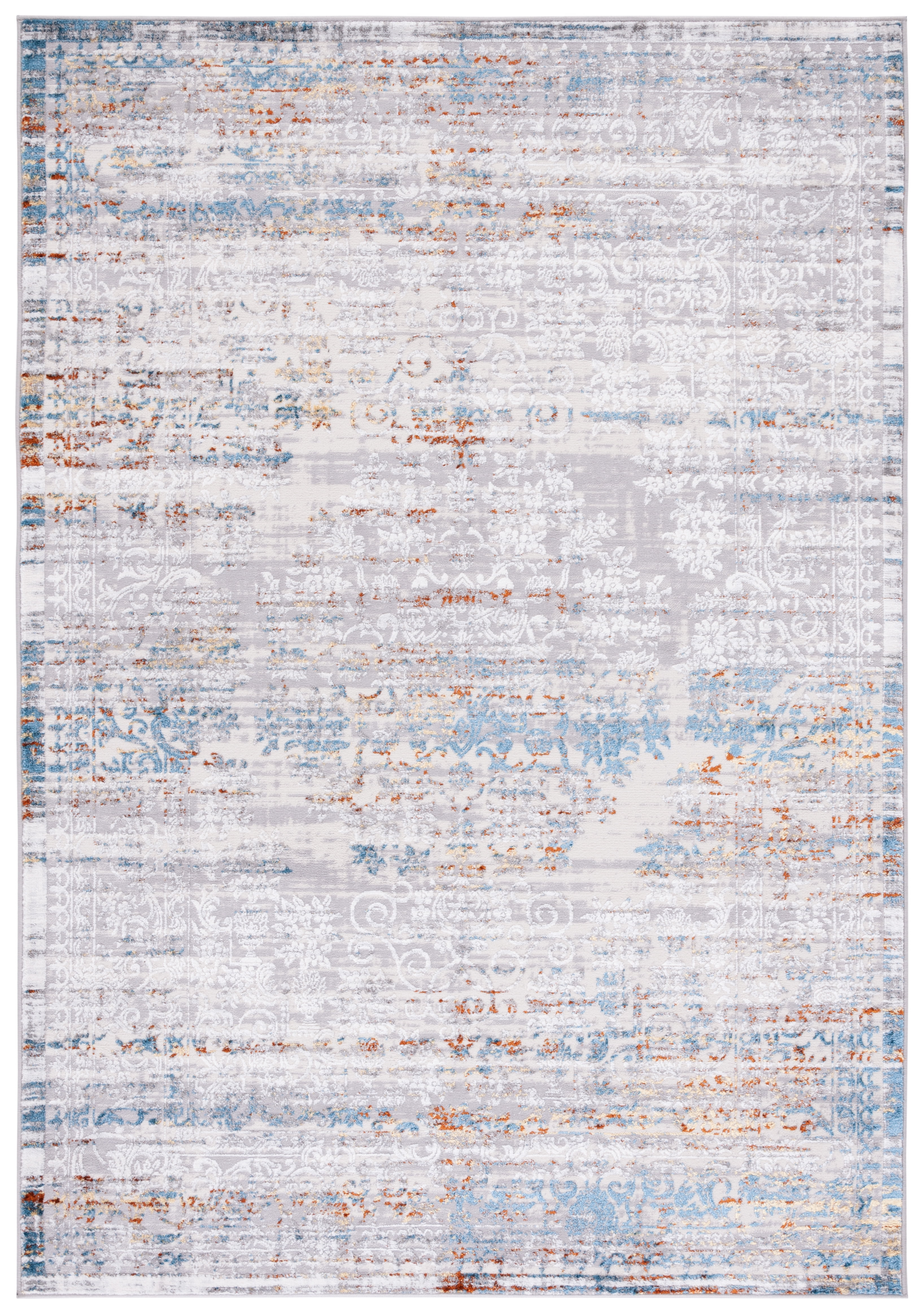 Amelia Abstract Distressed Gray and Blue Gold 8' x 10' Area Rug