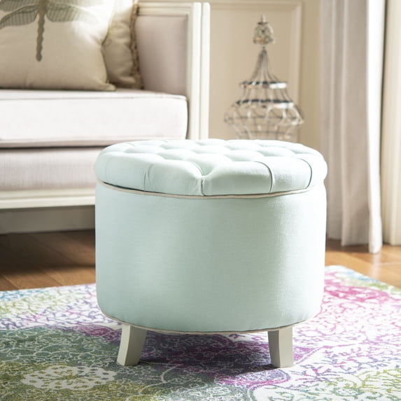 Safavieh Amelia Round Upholstered Storage Ottoman, Beige