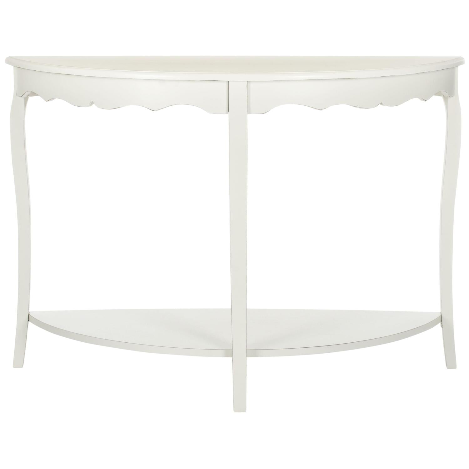 White Wood Demilune Console Table with Storage