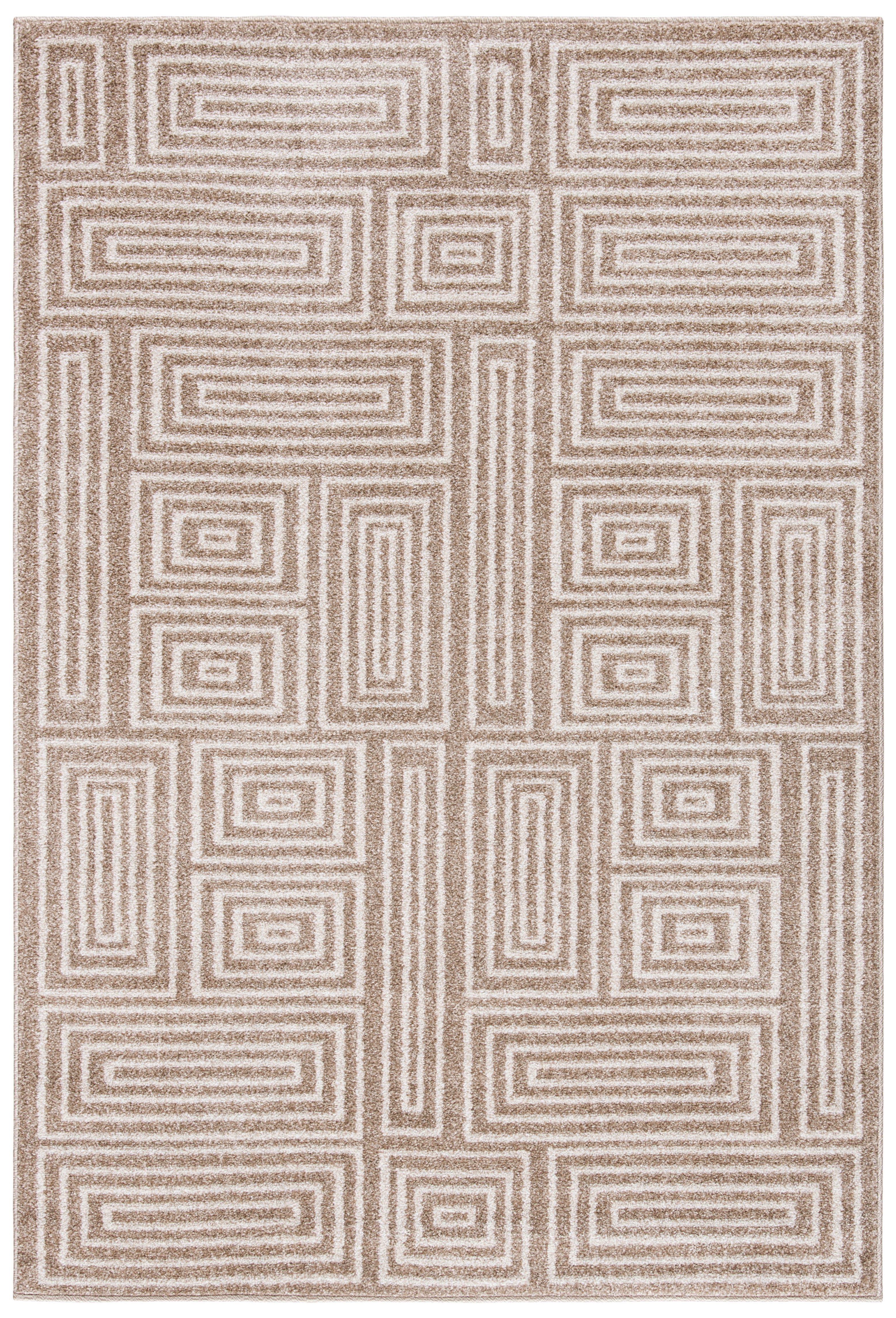 Wheat and Beige Rectangular 4' x 6' Geometric Area Rug