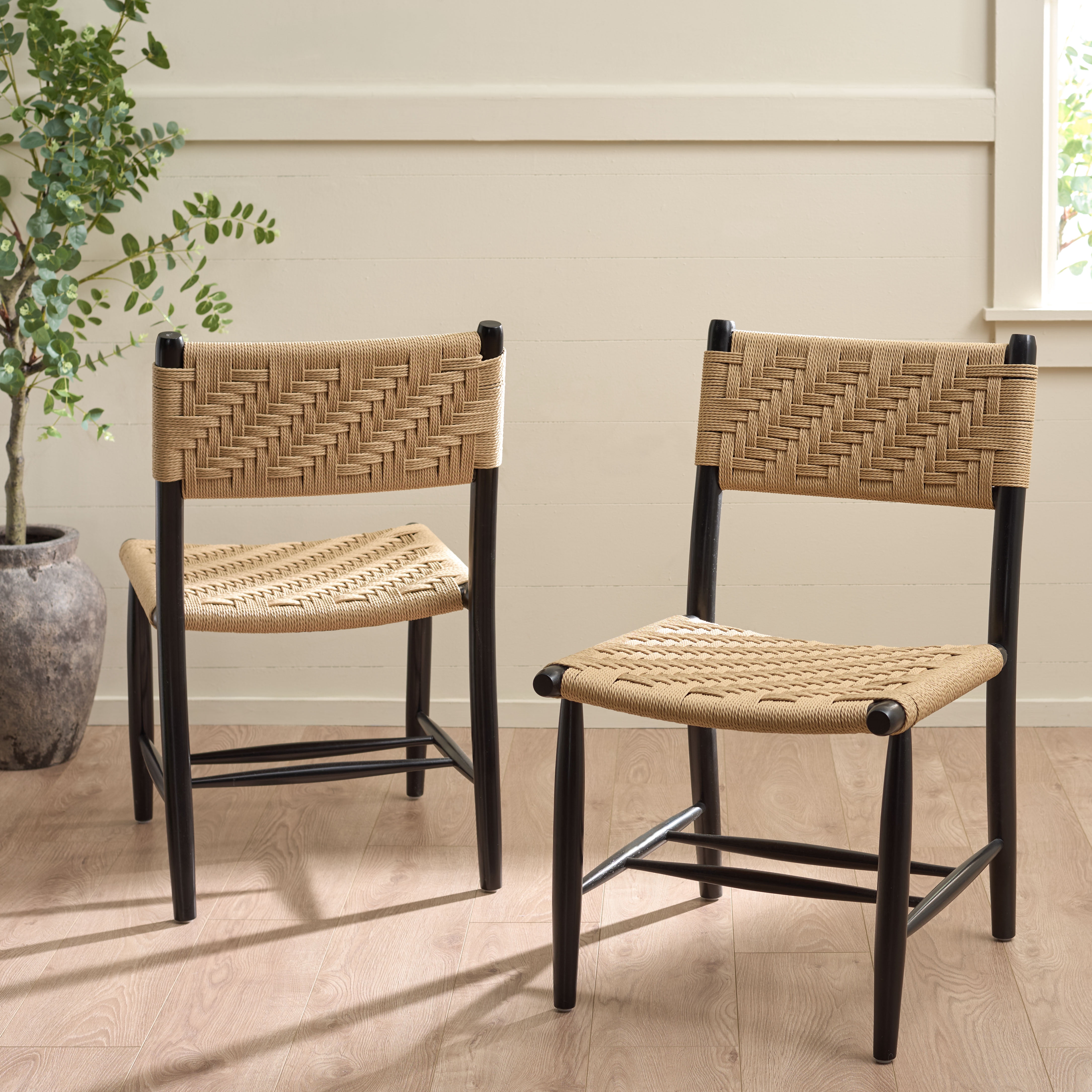 Safavieh Amiri Wood Dining Chairs, Black/Natural (Set of 2)