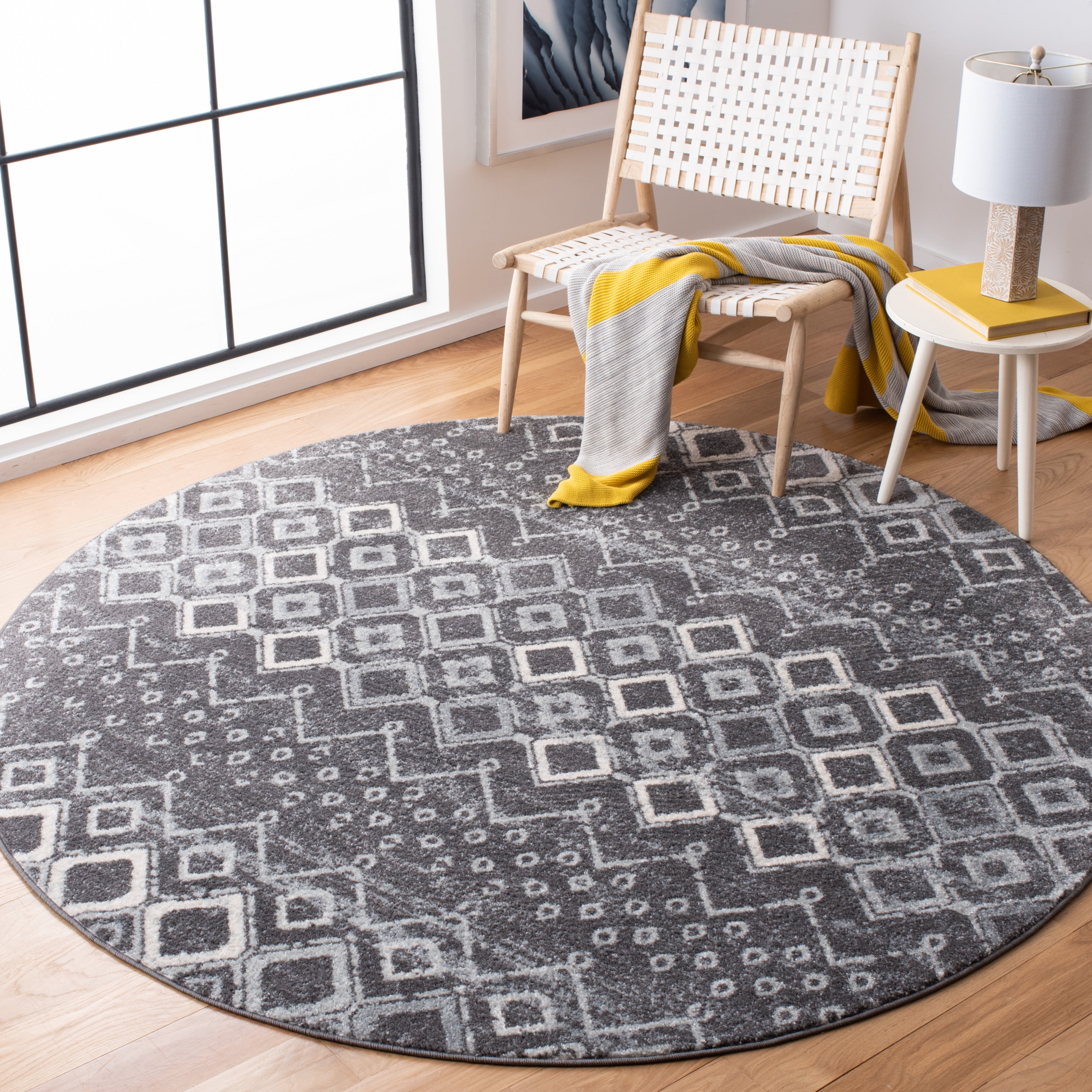Safavieh Amsterdam Gladwin Geometric Area Rug, Dark Gray/Light Gray, 8' x 8' Round