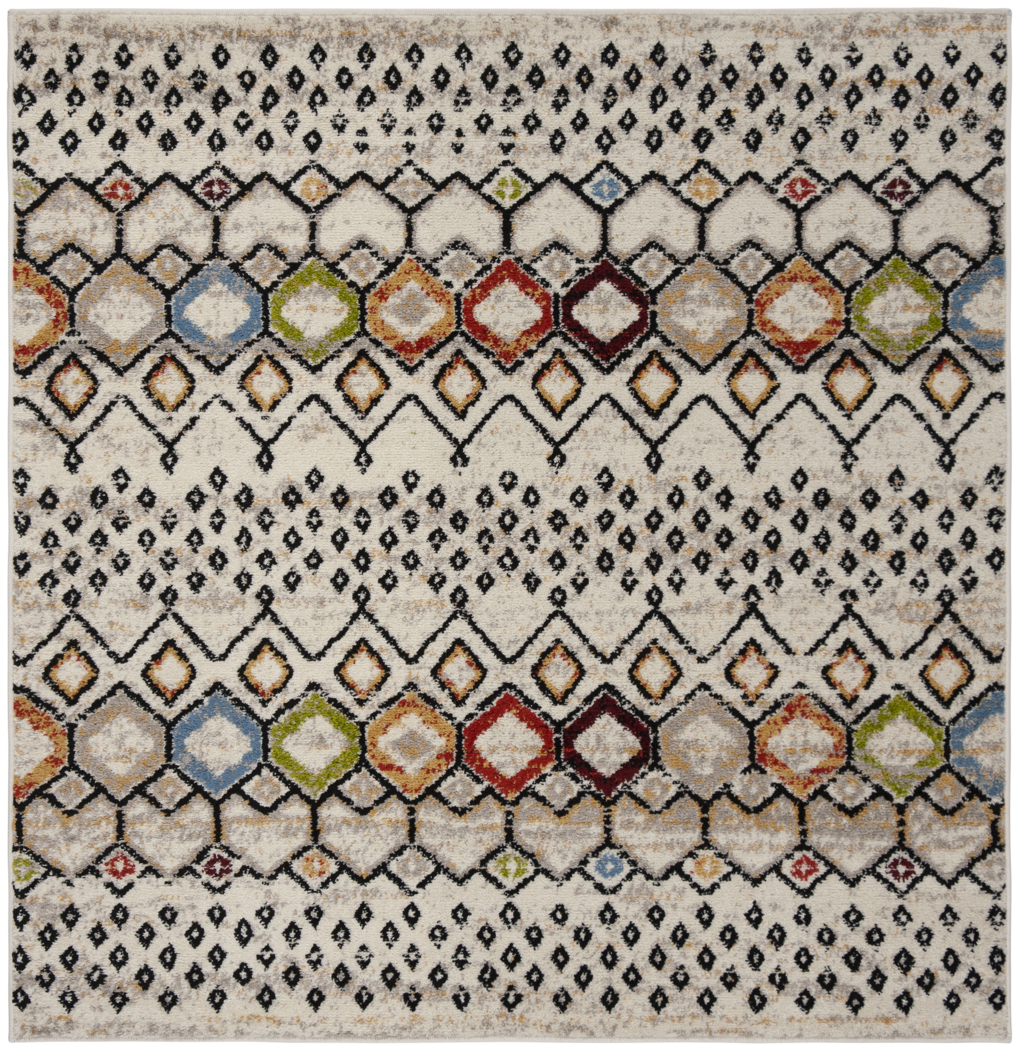Ivory and Multicolor Synthetic Square Area Rug, 4' x 4'