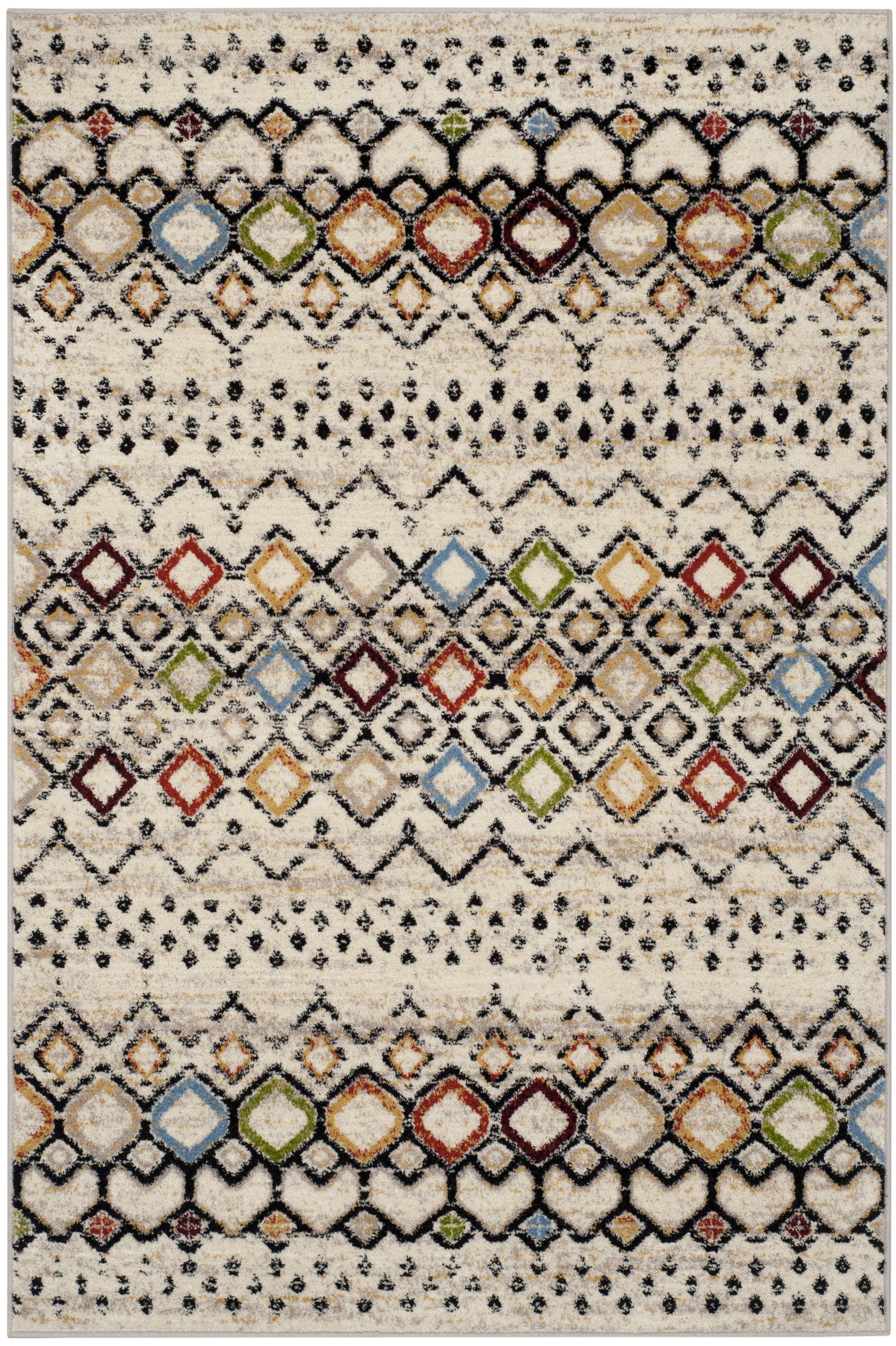 Ivory Multi Geometric 4' x 6' Easy-Care Synthetic Area Rug