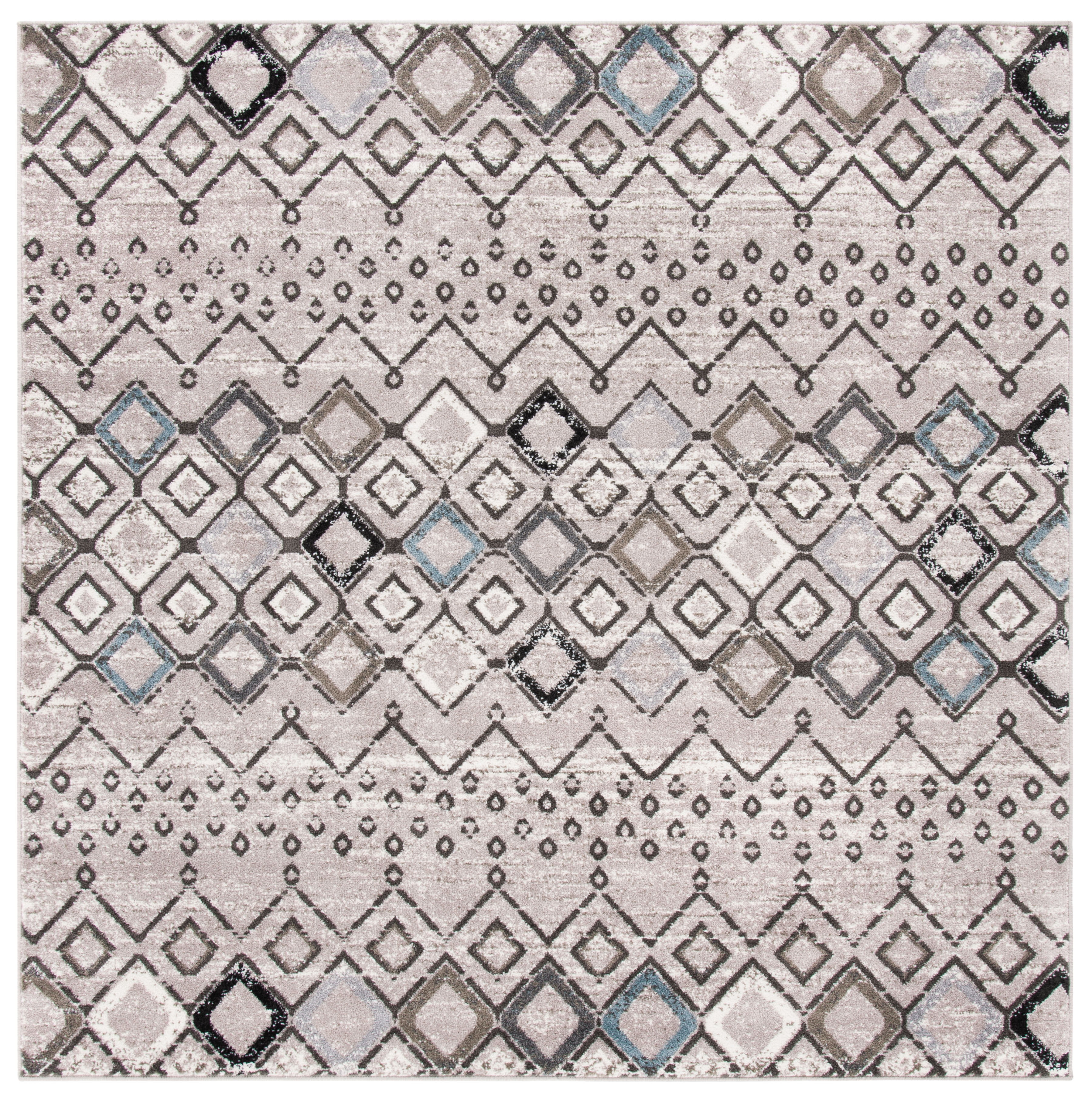 Gray Synthetic Stain-Resistant Square Rug, 9' x 9'