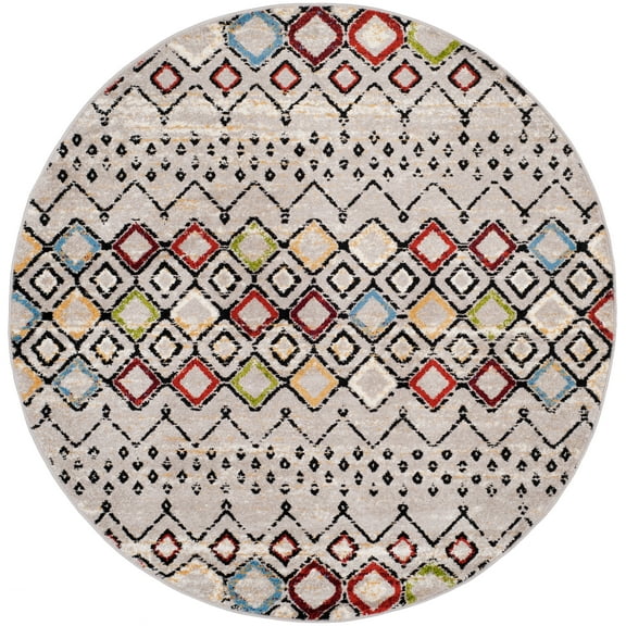 Safavieh Amsterdam Gladwin Geometric Area Rug, Light Grey/Multi, 3' x 3' Round