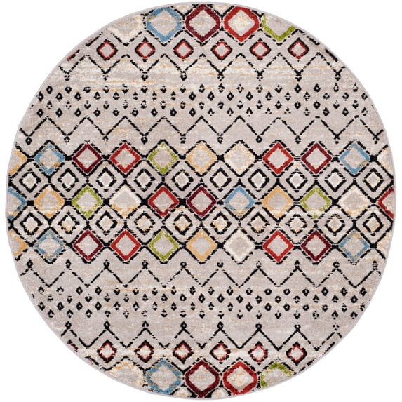 Safavieh Amsterdam Gladwin Geometric Area Rug, Light Grey/Multi, 5'1" x 5'1" Round