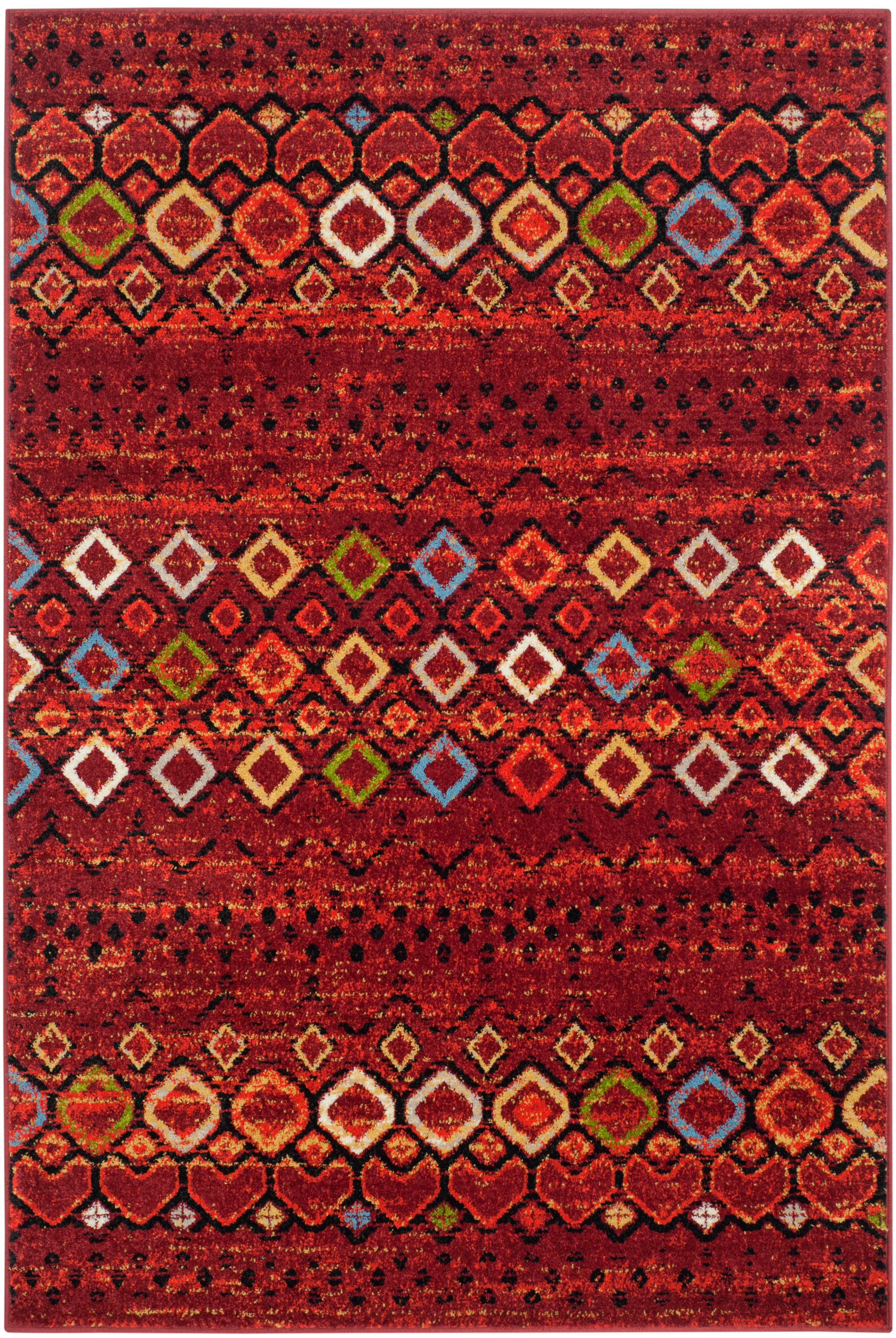 Terracotta Multi Geometric Synthetic Low Pile Area Rug