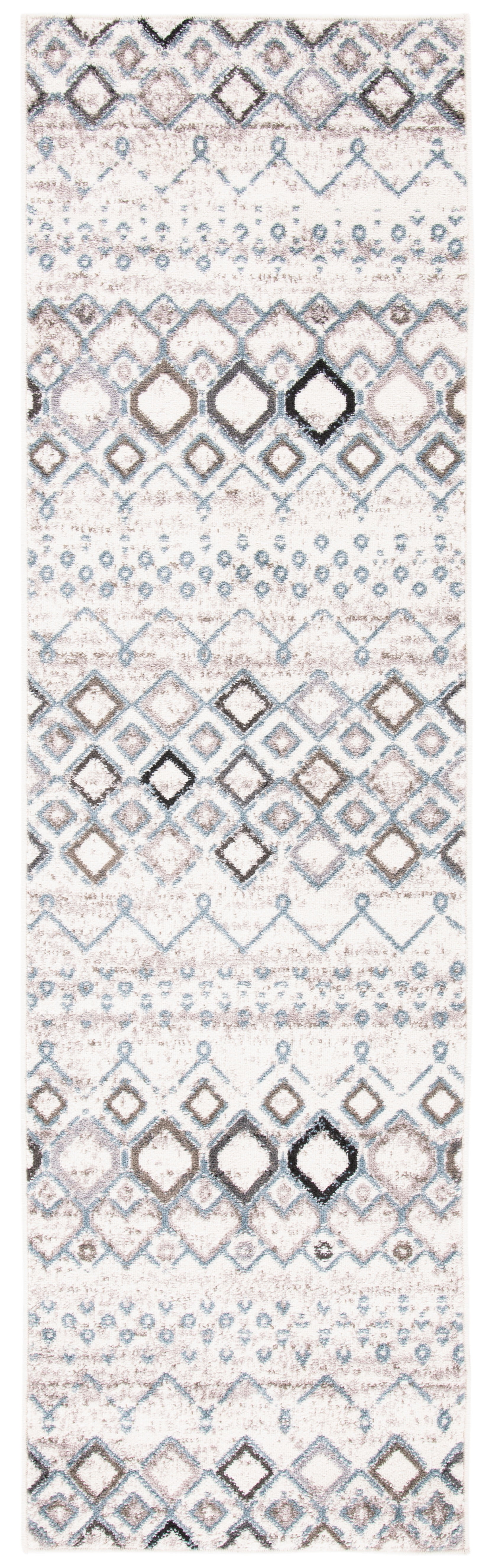Ivory and Grey Hand-Knotted Synthetic Runner Rug