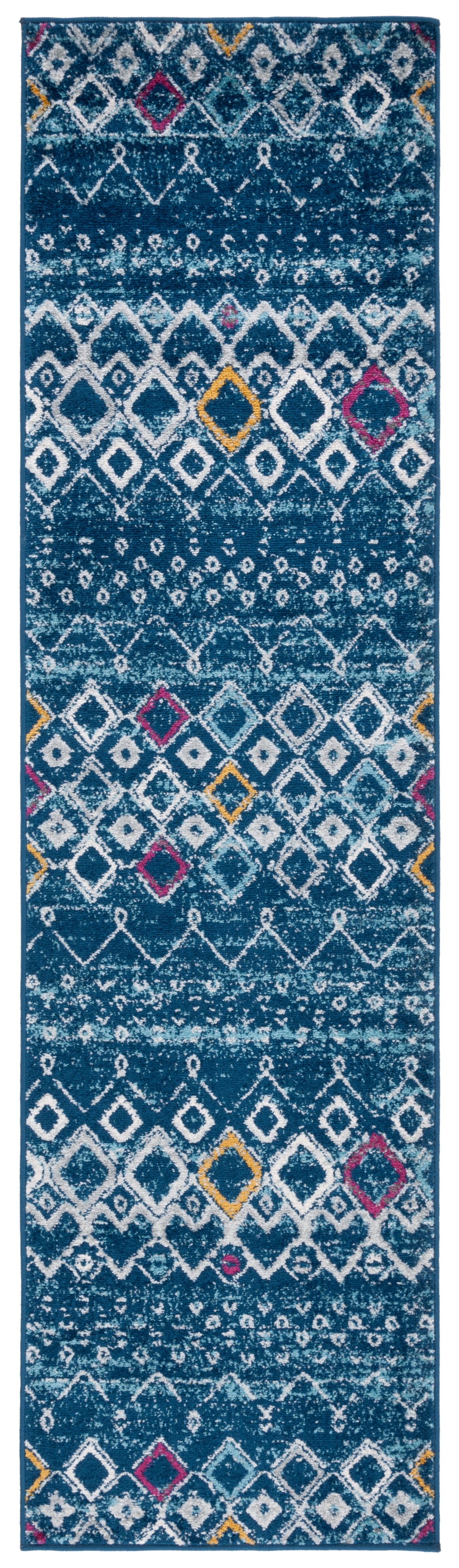 Navy & Turquoise Hand-Knotted Synthetic Runner Rug - 27"x12"