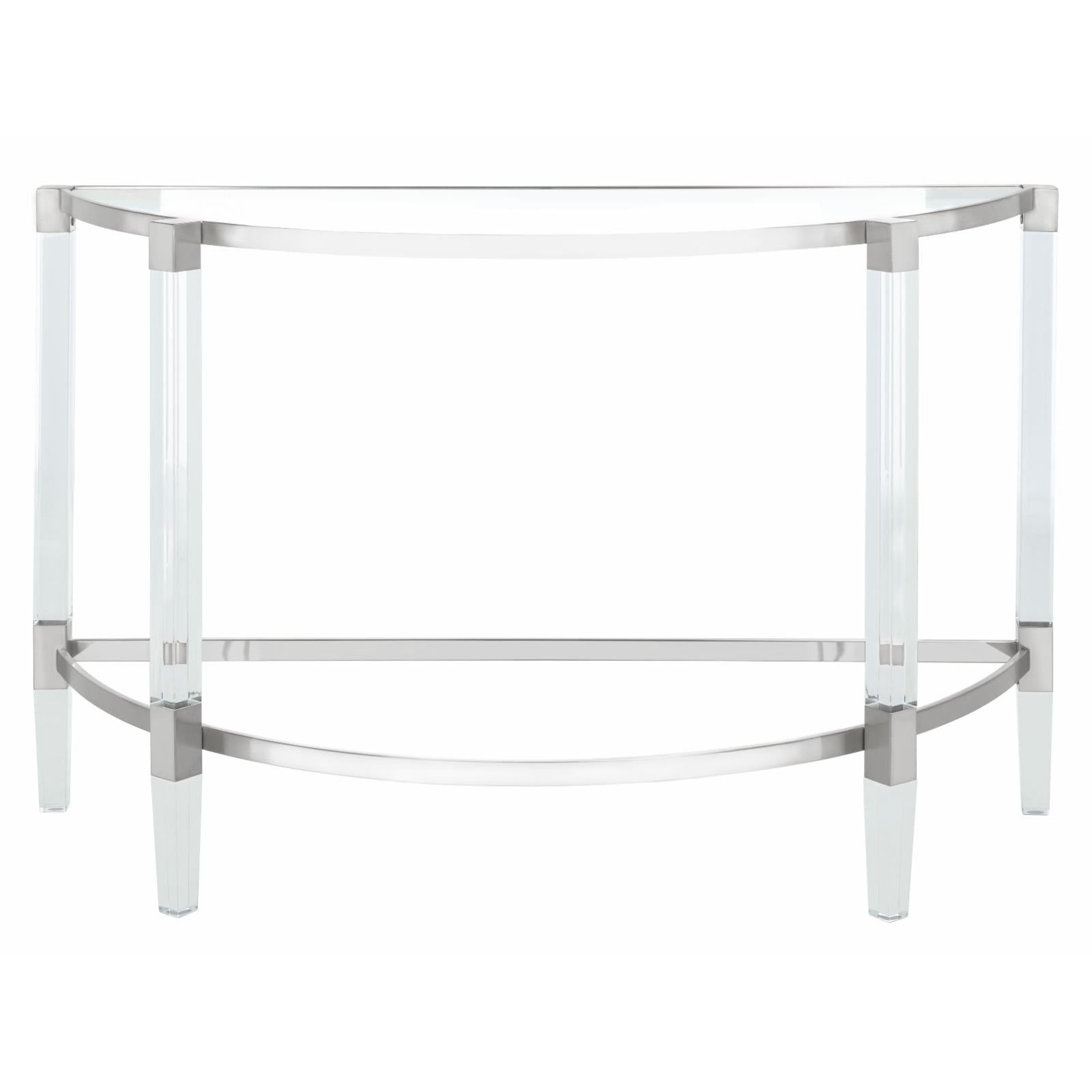 Elegant Demilune Silver Console Table with Acrylic Legs and Storage