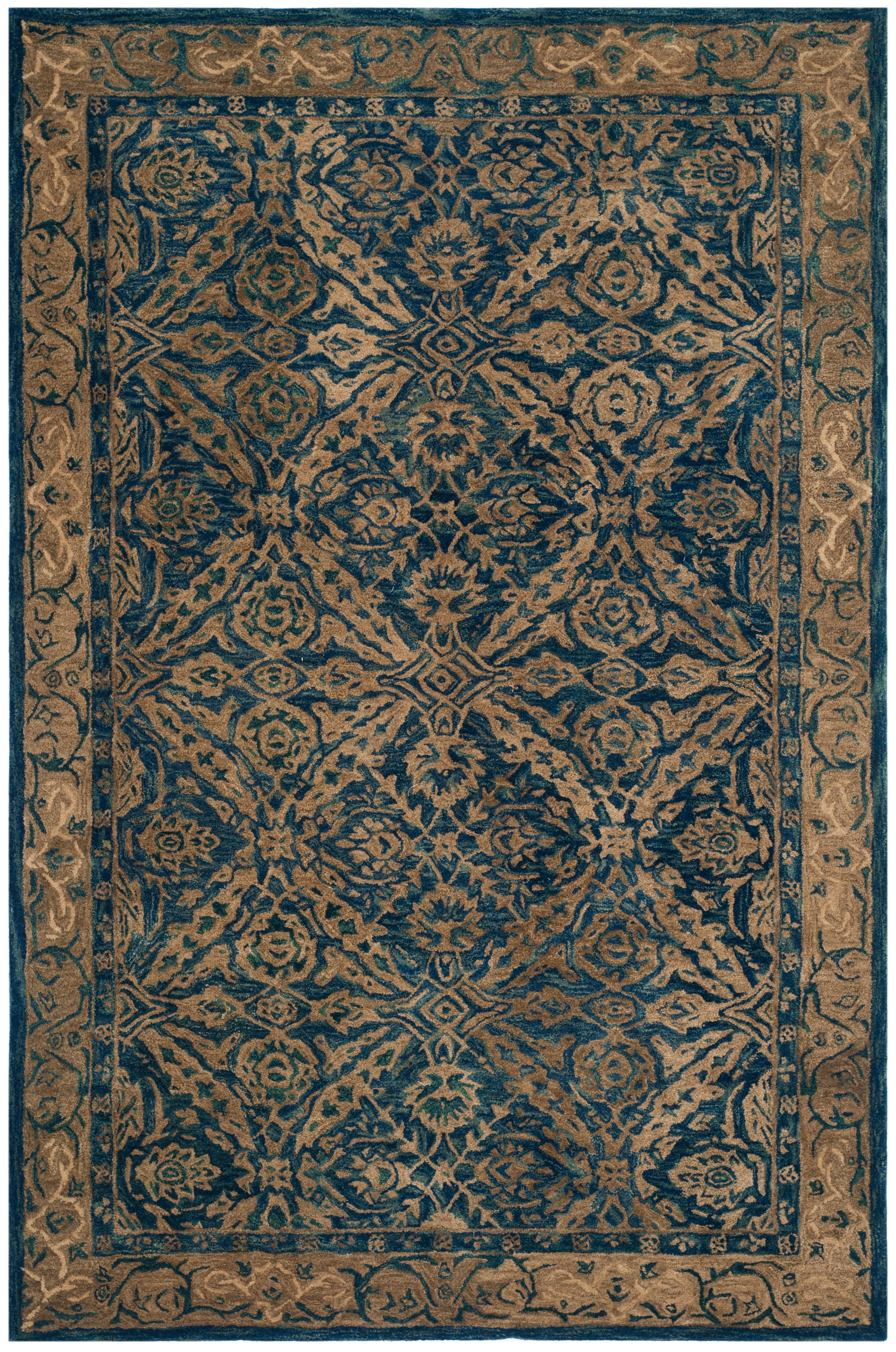 Navy and Ivory Round Hand Tufted Wool Area Rug