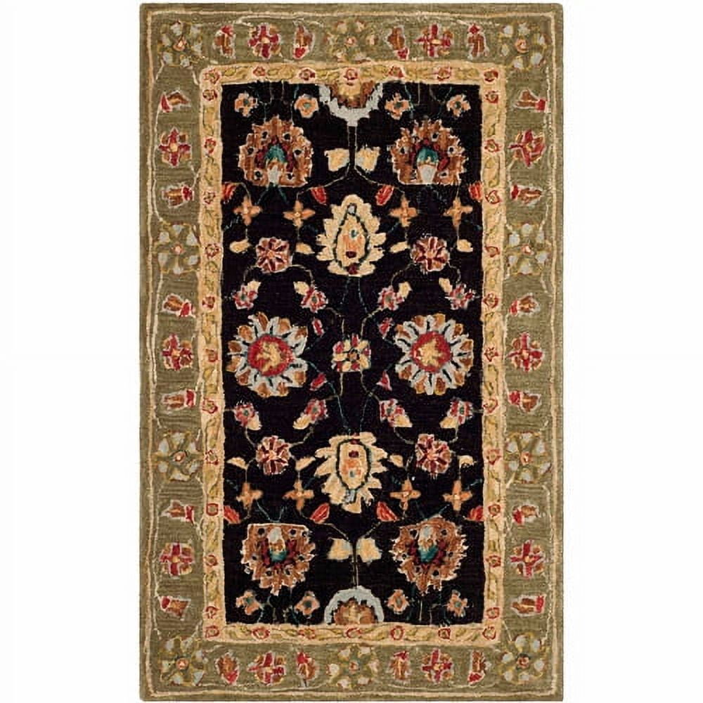 Handmade Black and Green Wool Tufted Area Rug, 3' x 5'