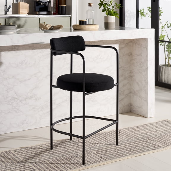 Safavieh Andrean Modern Mid Back Metal and Fabric Stools, Black