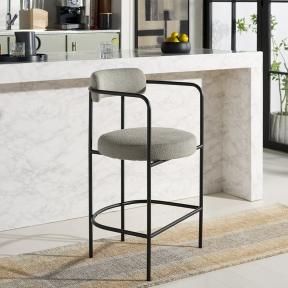 Safavieh Andrean Modern Mid Back Metal and Fabric Stools, Gray/Black