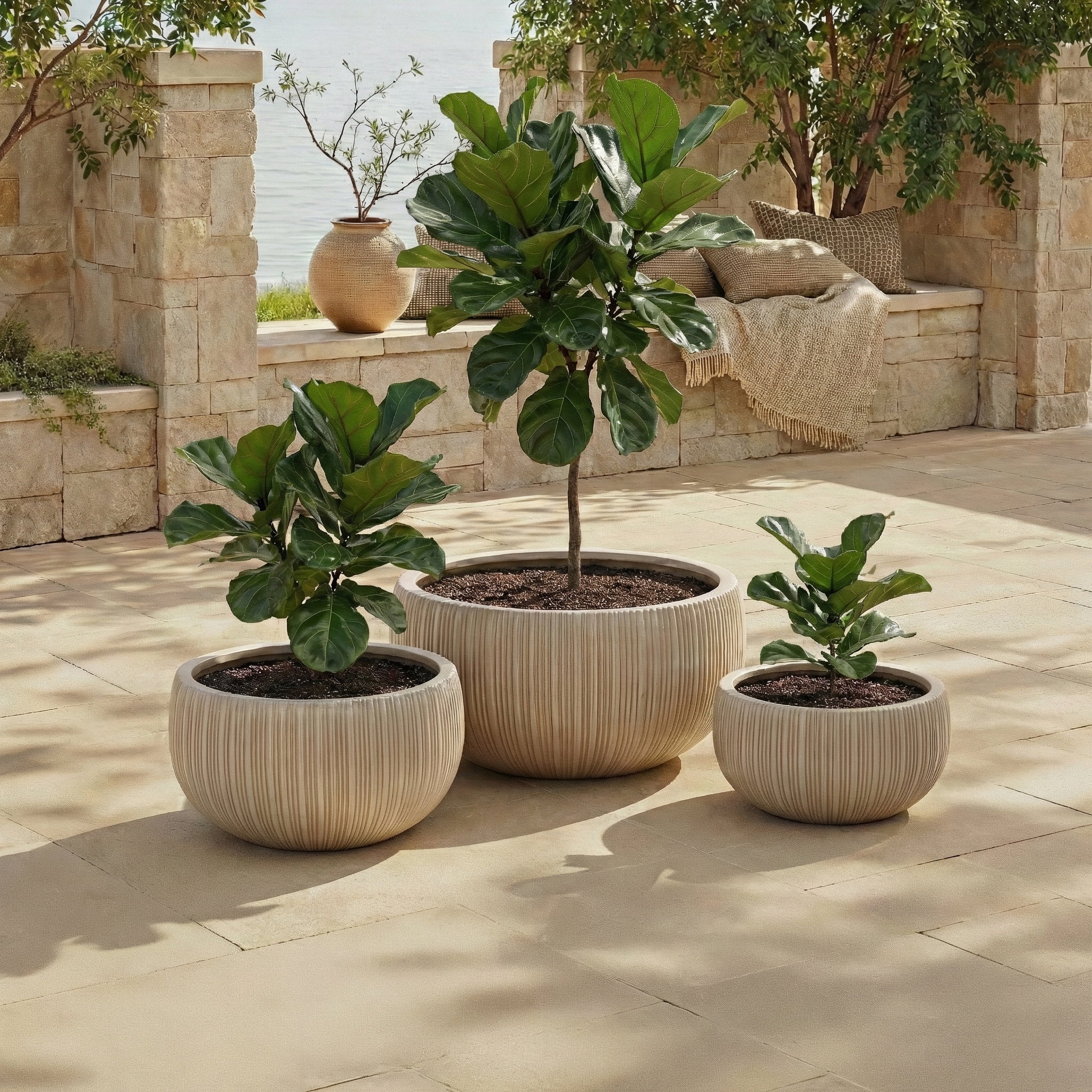 Safavieh Anita Round Beige Fiber Clay Plant Pots - Set of 3