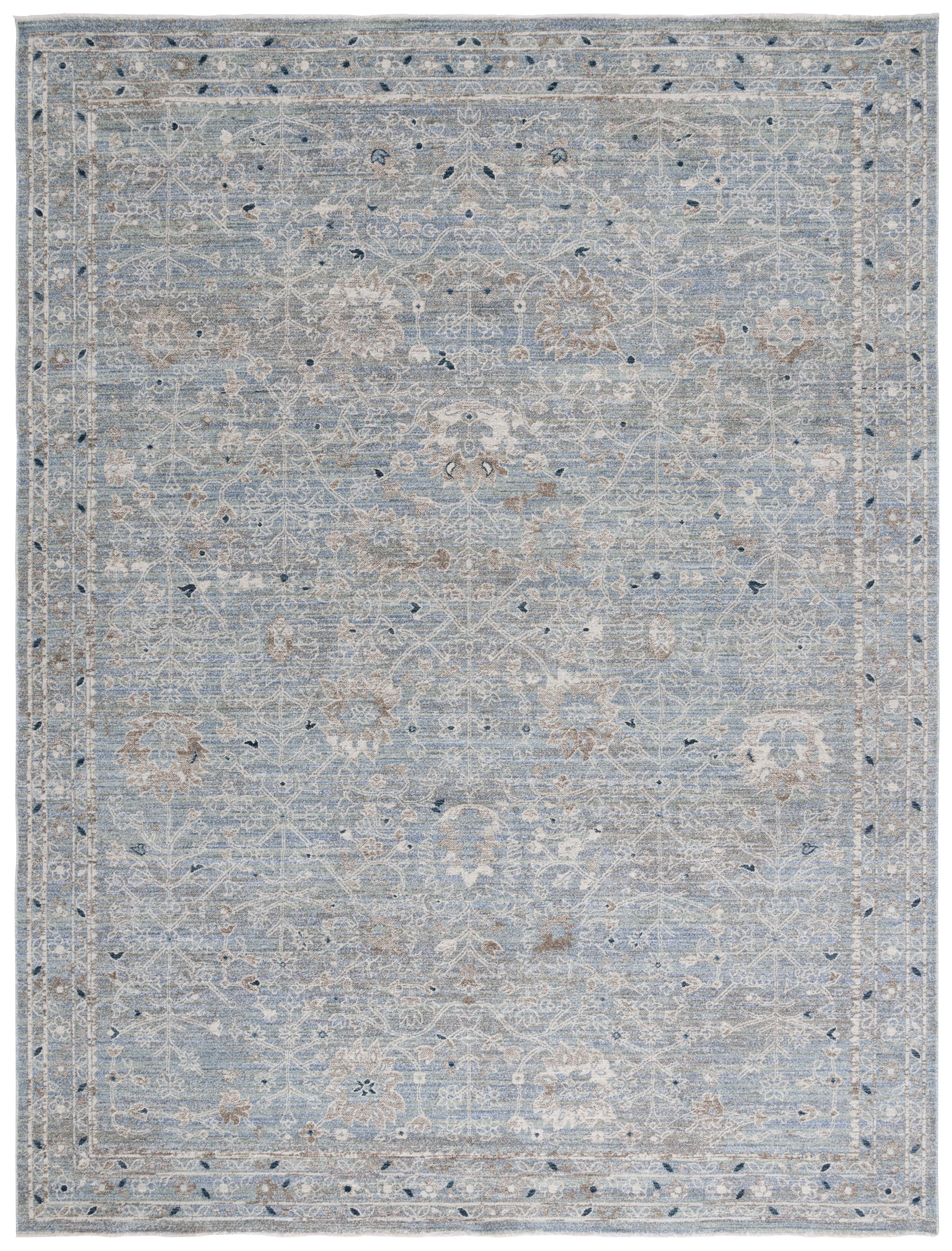 Ivory and Blue Rectangular Hand-knotted Synthetic Rug