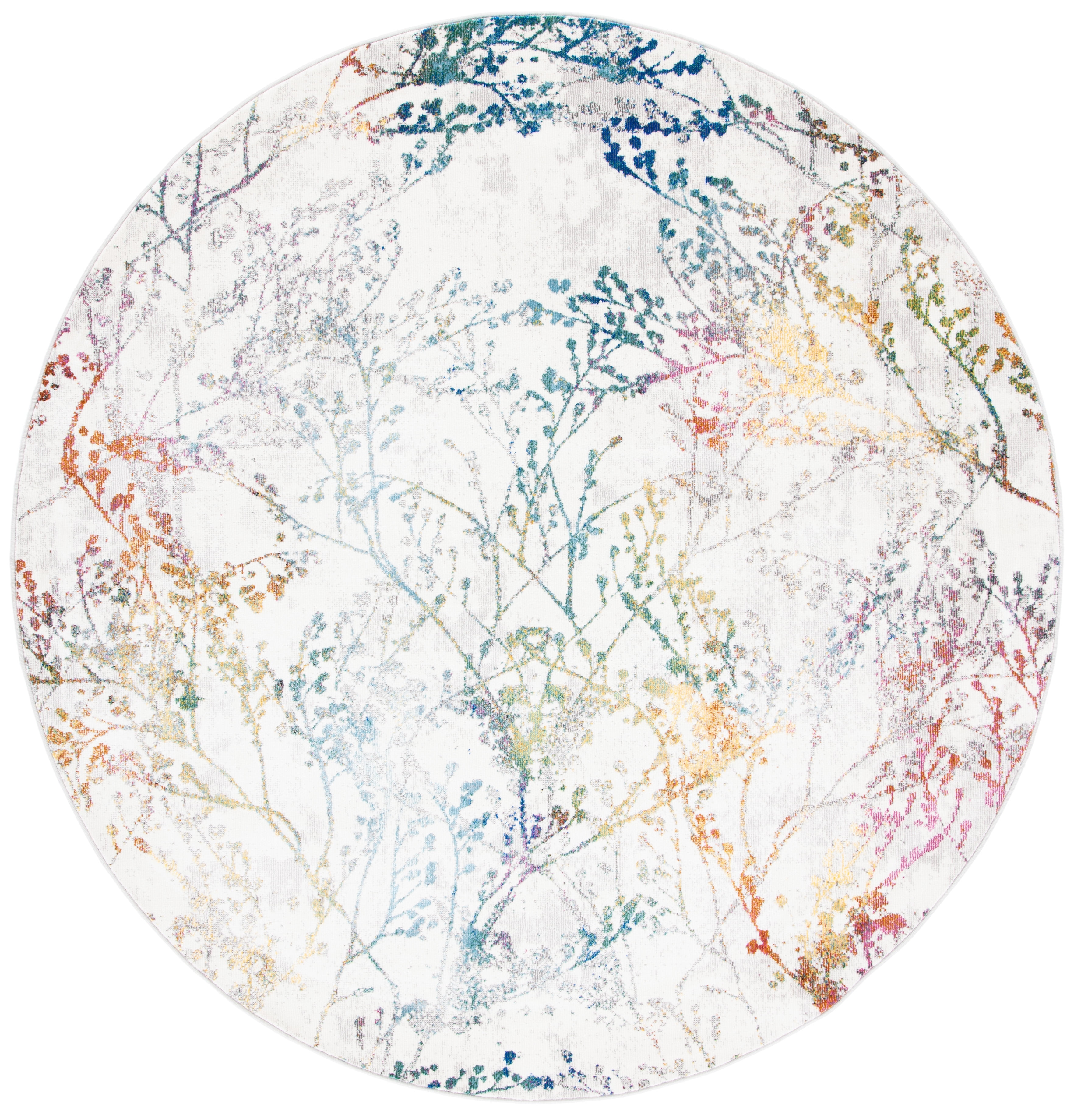 SAFAVIEH Aria Rebecca Floral Area Rug, Ivory/Blue, 5'1" x 5'1" Round