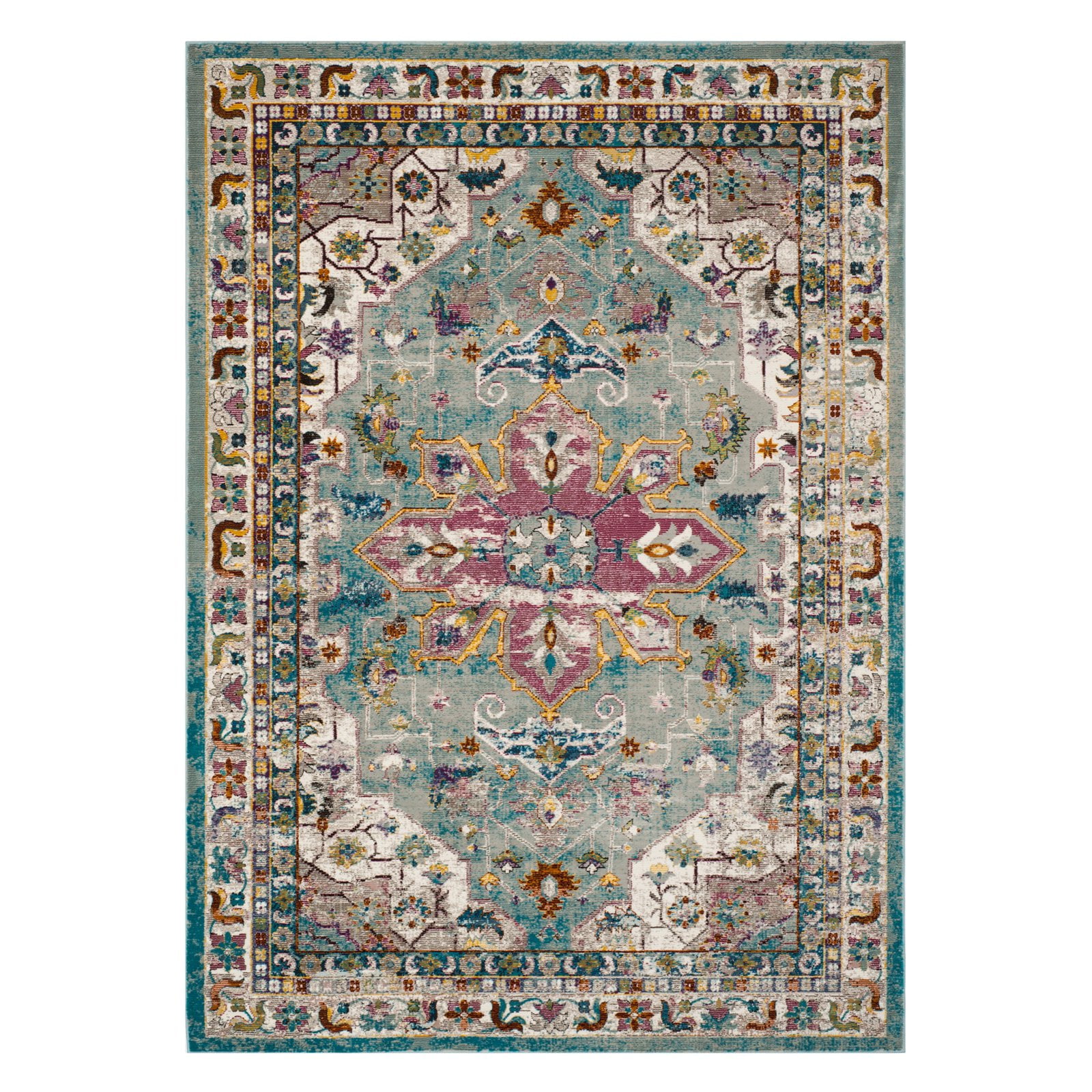 Green and Cream Synthetic Reversible Runner Rug