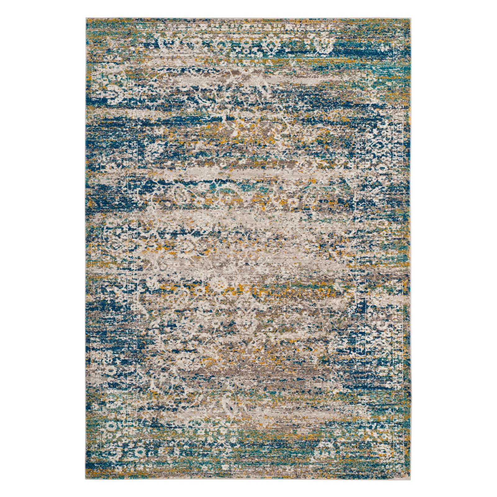 Aria Cream-Blue Distressed Wool Blend 9' x 12' Area Rug