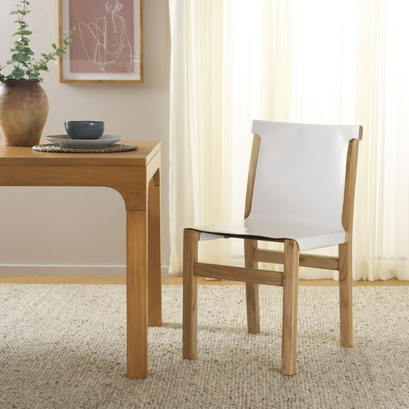 Safavieh Arian Scandinavian Wood and Leather Dining Side Chairs, White / Natural