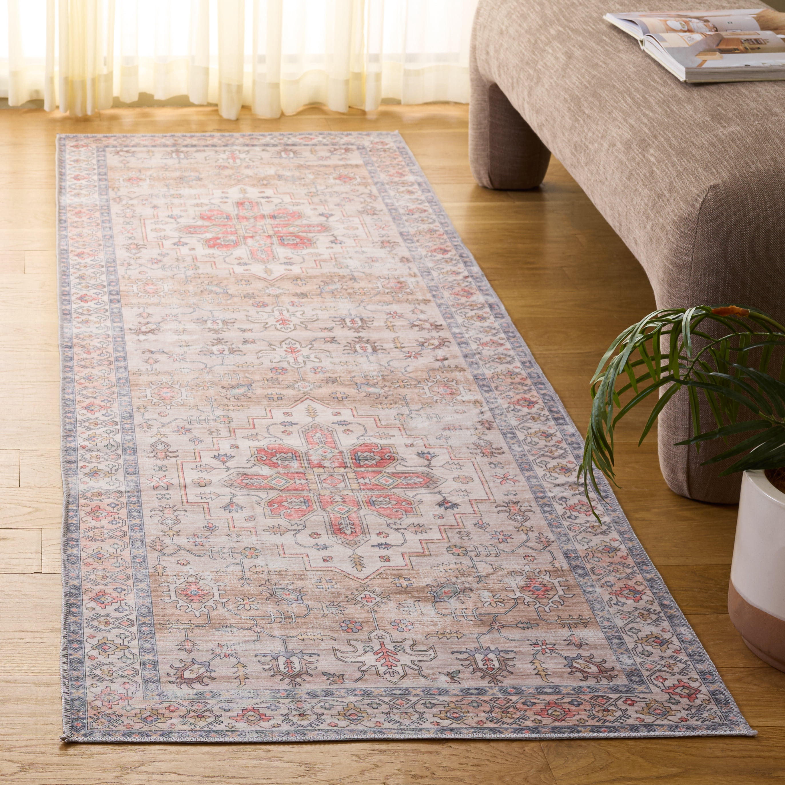 Safavieh Arizona Melvin Medallion Machine Washable Runner Rug, Sage/Rust, 2'6" x 8'