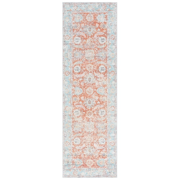 Safavieh Arizona 2'-6" X 8'-0" Polyester Power Loomed Rug In Turquoise / Rust