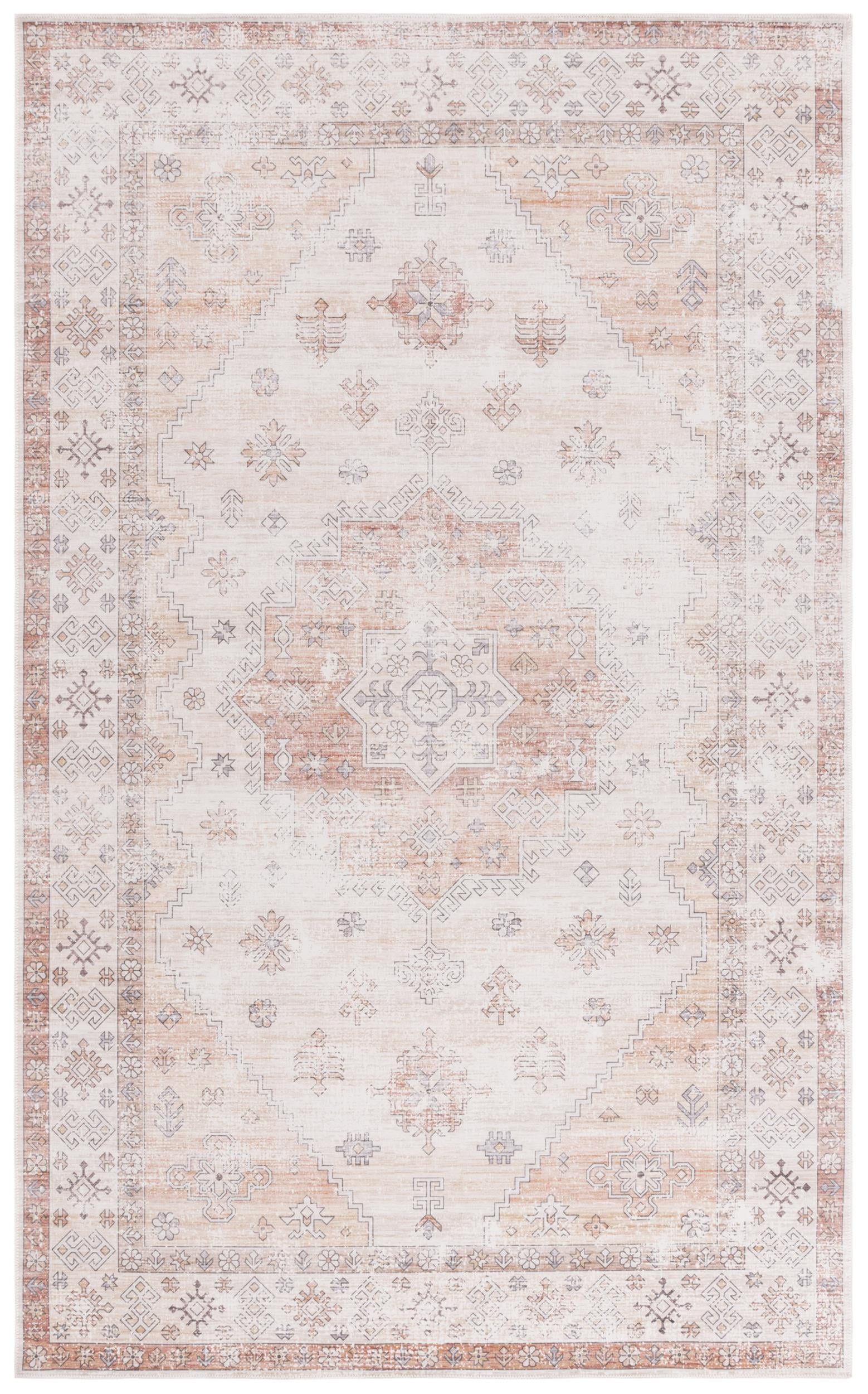 Safavieh Arizona Tayler Medallion Polyester Machine Washable Runner Rug, Beige/Rust, 2'6" x 8'