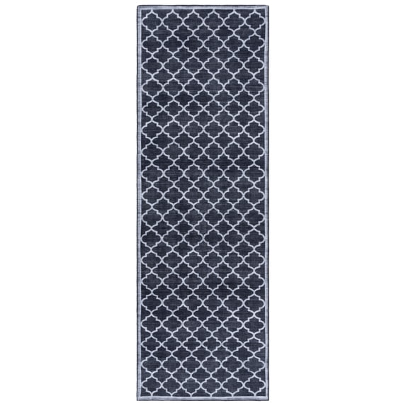 SAFAVIEH Arizona Shevon Trellis Polyester Machine Washable Runner Rug, Black/Gray, 2'6" x 8'