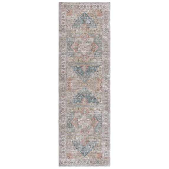 SAFAVIEH Arizona Wilmer Medallion Polyester Machine Washable Runner Rug, Sage/Rust, 2'6" x 8'