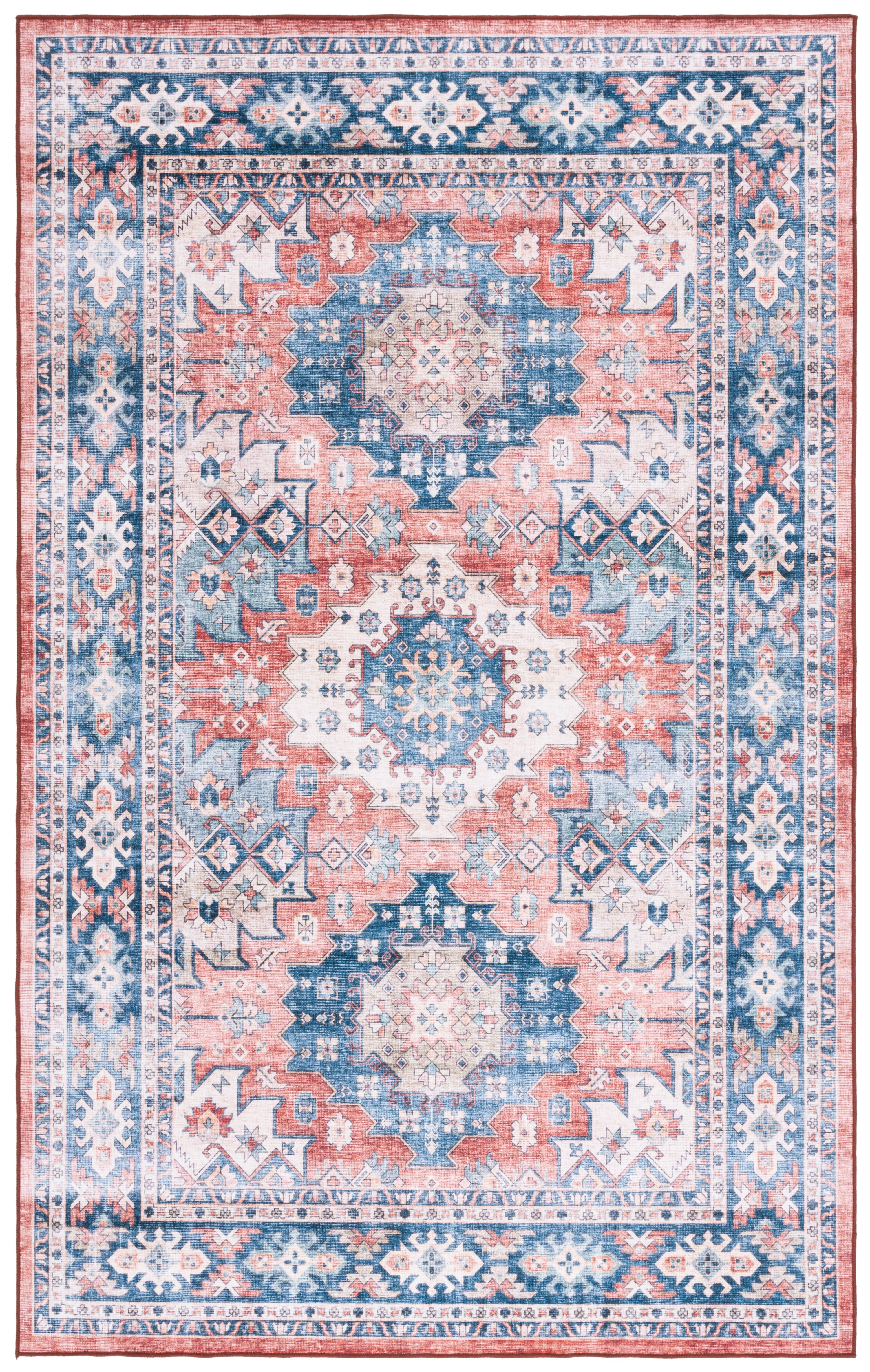 Arizona Blue Rust Washable Synthetic Area Rug 3' x 5'