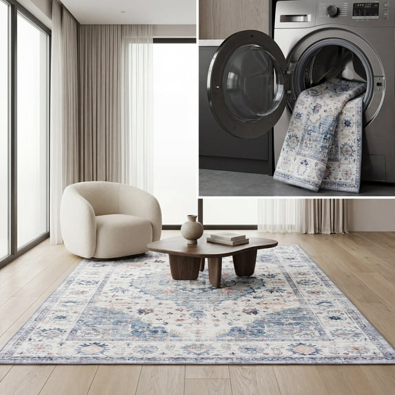 Safavieh Arizona 4'-0" X 6'-0" Polyester Power Loomed Rug In Light Blue / Ivory