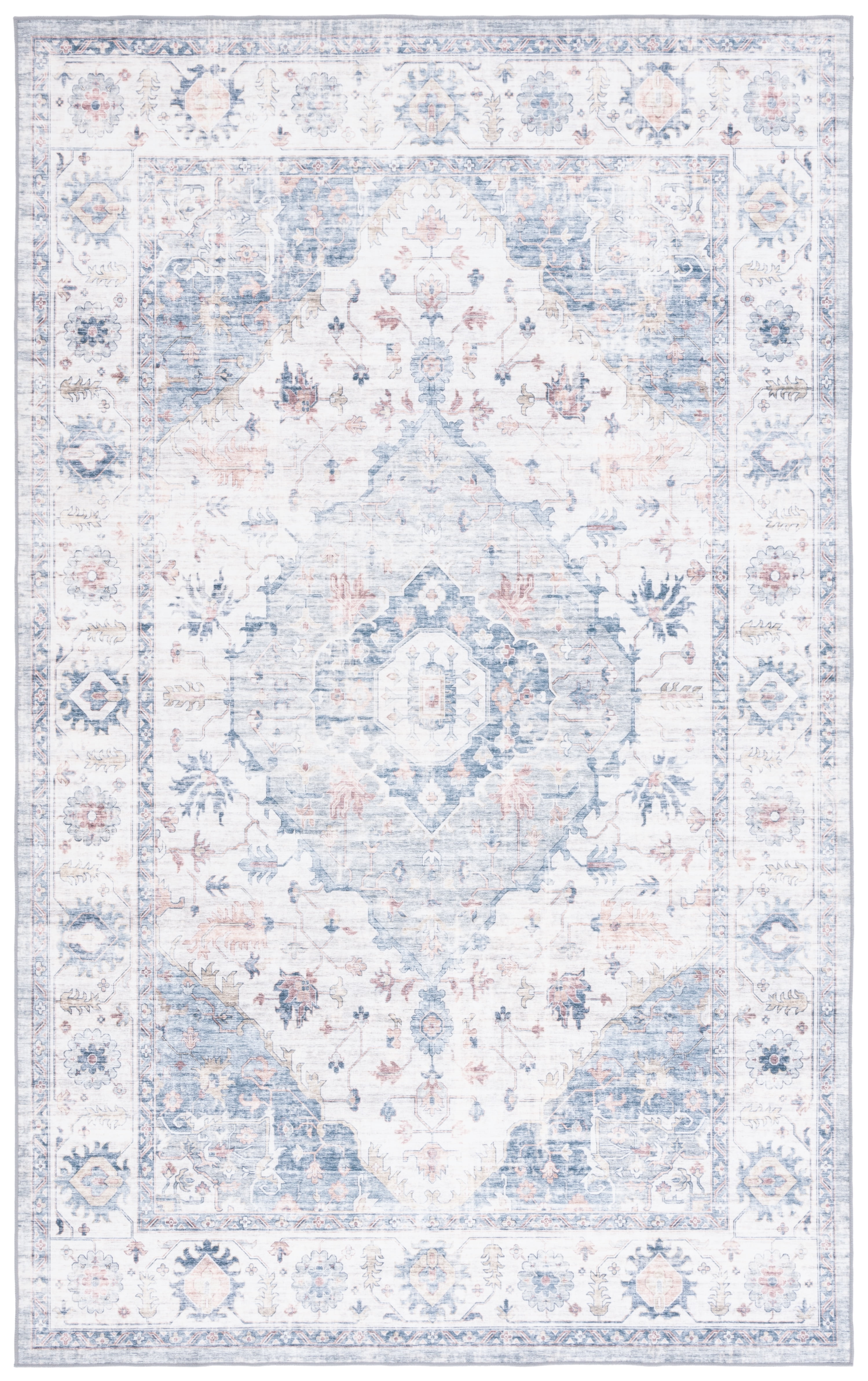 Arizona Light Blue/Ivory 4' x 6' Machine Washable Area Rug