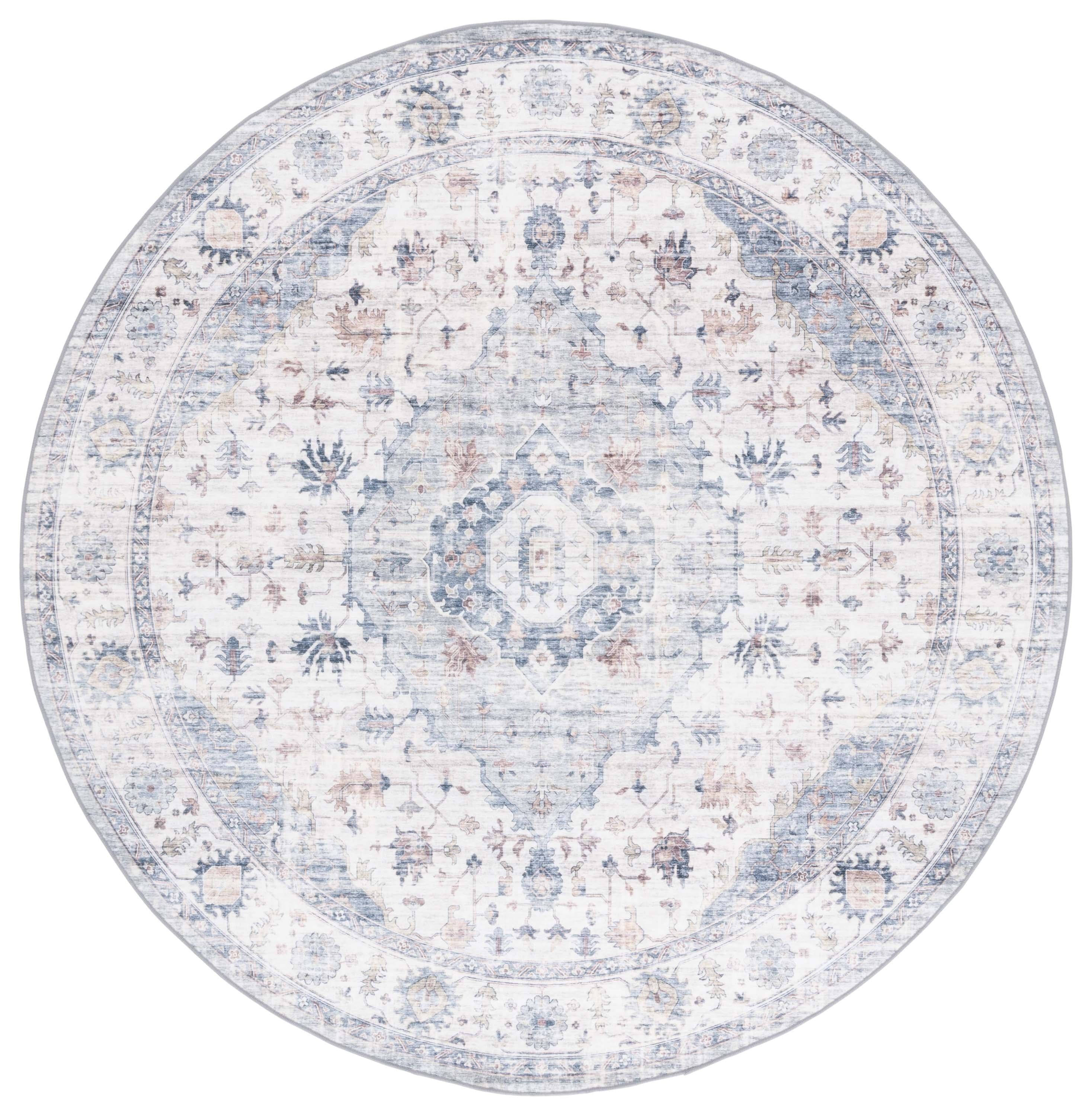 Arizona Light Blue/Ivory Round Synthetic Area Rug
