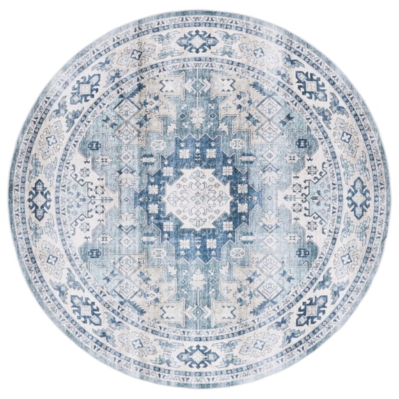 Safavieh Arizona 6'-0" X 6'-0" Round Polyester Power Loomed Rug In Beige/ Aqua