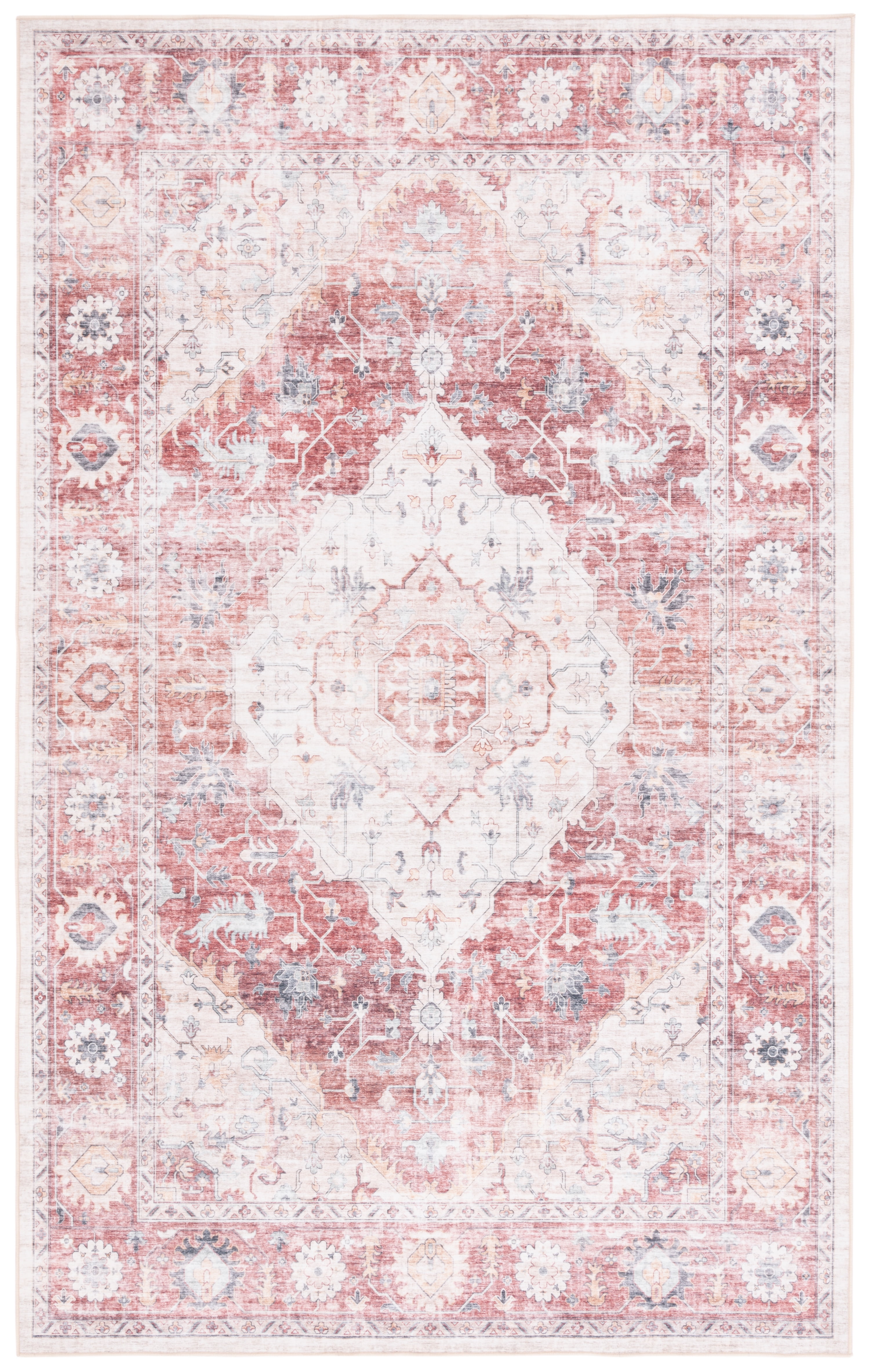 Arizona Light Red and Beige 6' x 9' Synthetic Washable Area Rug